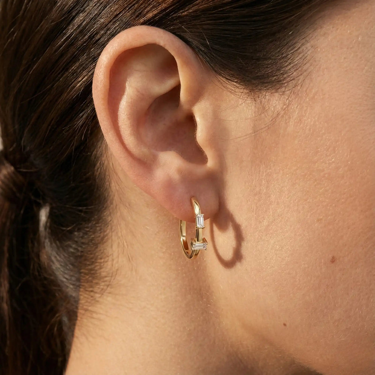 Lab Grown Diamond Hoop Earrings - Baguette | Isolde