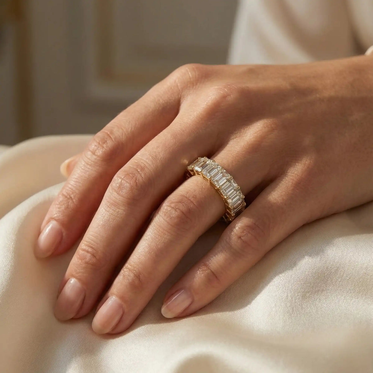 Emerald Cut Lab Grown Diamond Eternity Ring |  Yugma