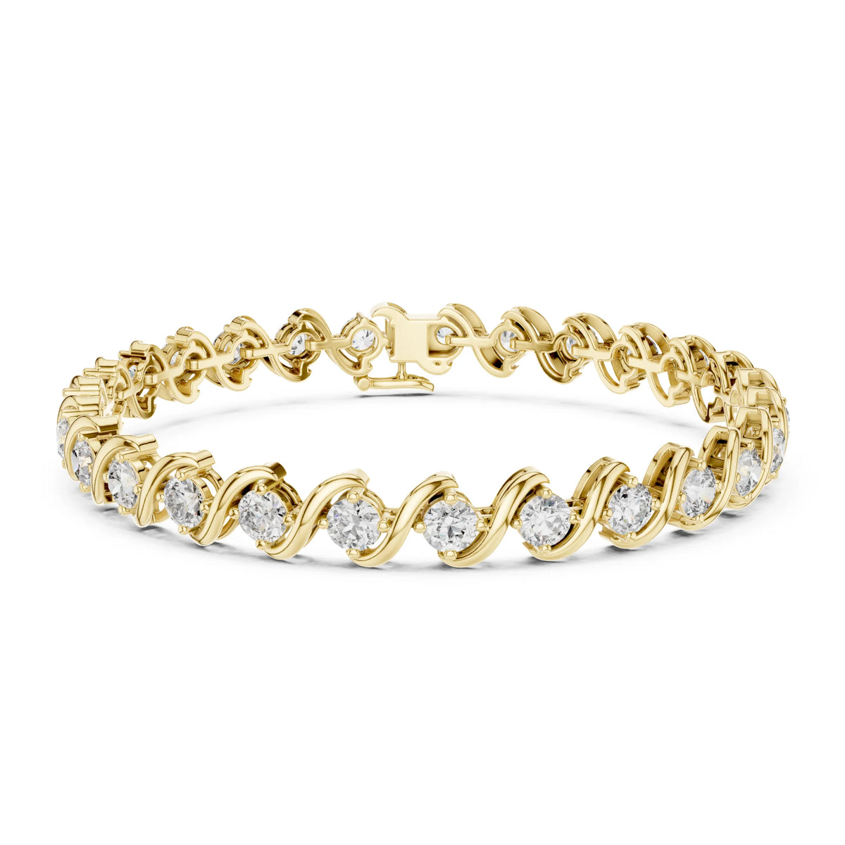 Round Lab Grown Diamond & Curved Gold Tennis Bracelet | Santorini