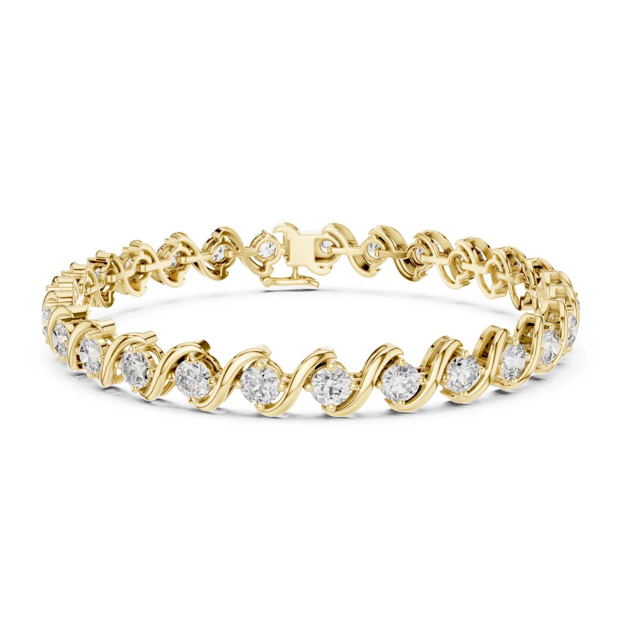 Round Lab Grown Diamond & Curved Gold Tennis Bracelet | Santorini