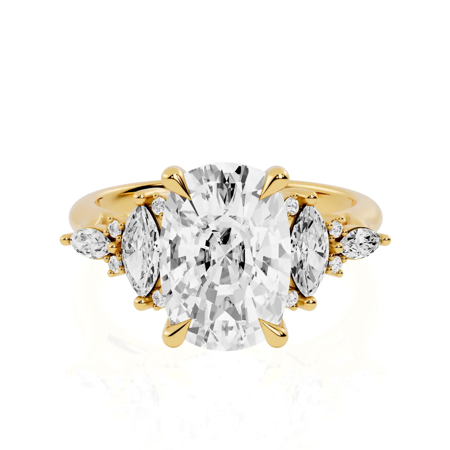 Elongated Cushion Cut Engagement Ring with Marquise Clusters | SantaFe Shine