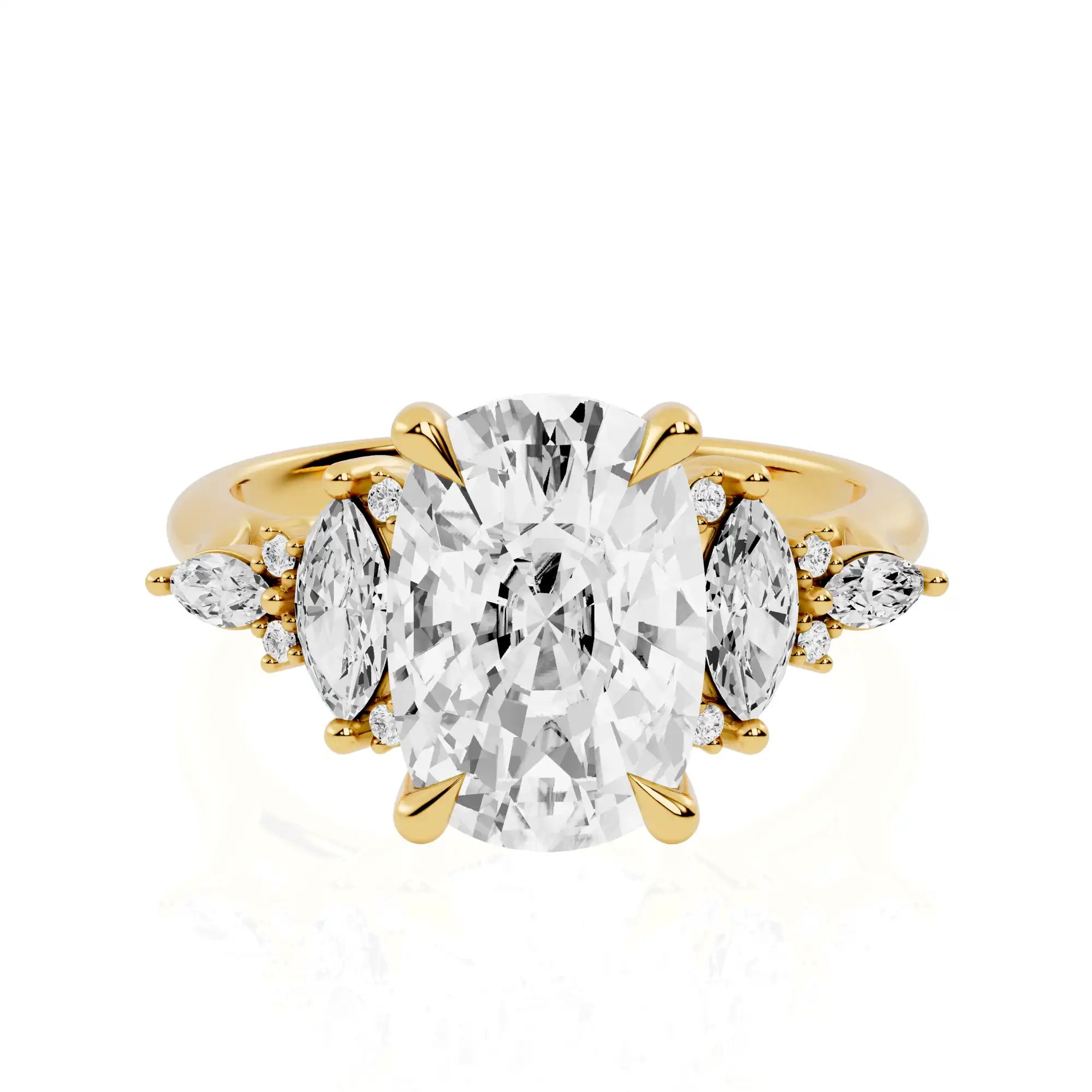 Elongated Cushion Cut Engagement Ring with Marquise Clusters | SantaFe Shine