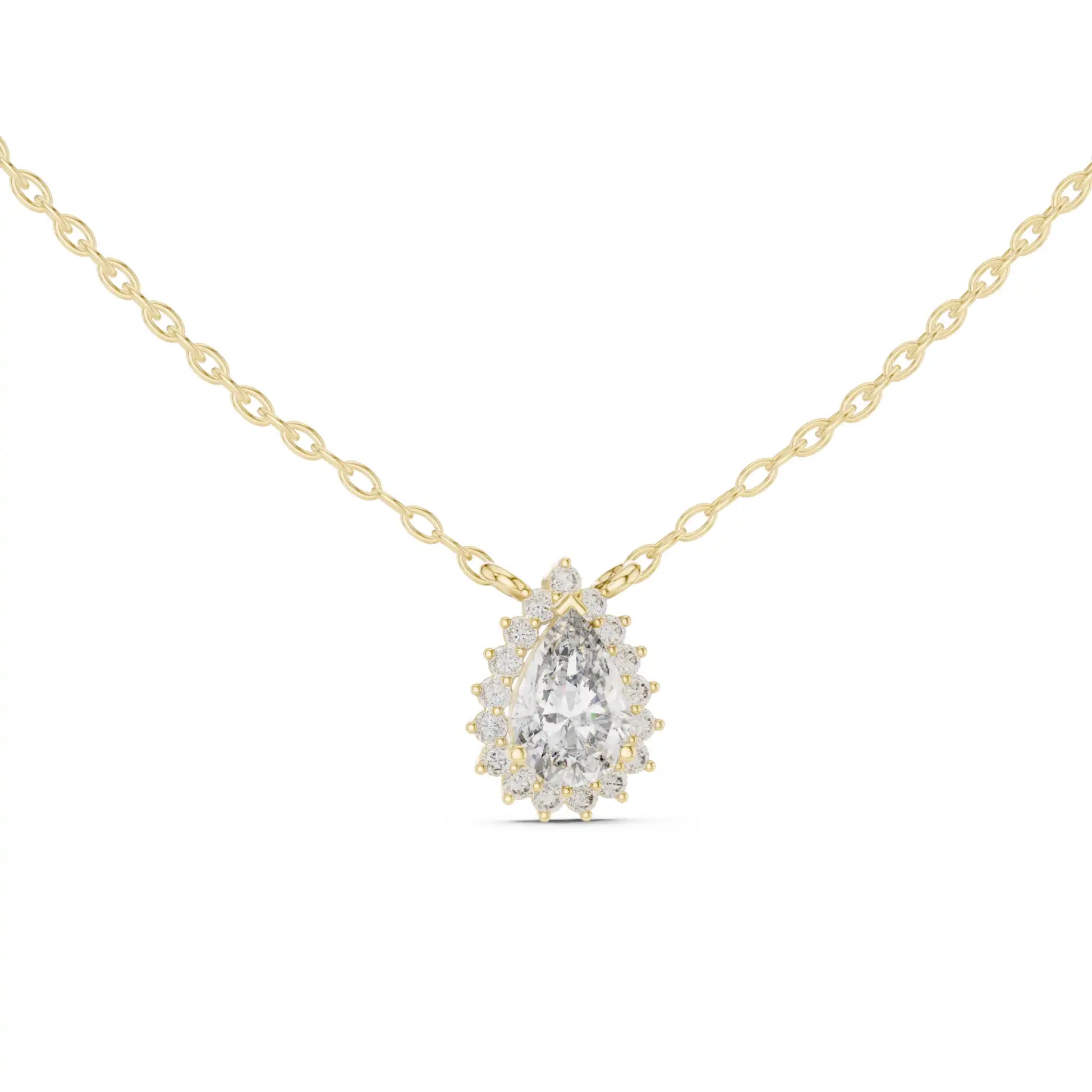 Pear Cut Lab Grown Diamond Bubble Halo Necklace