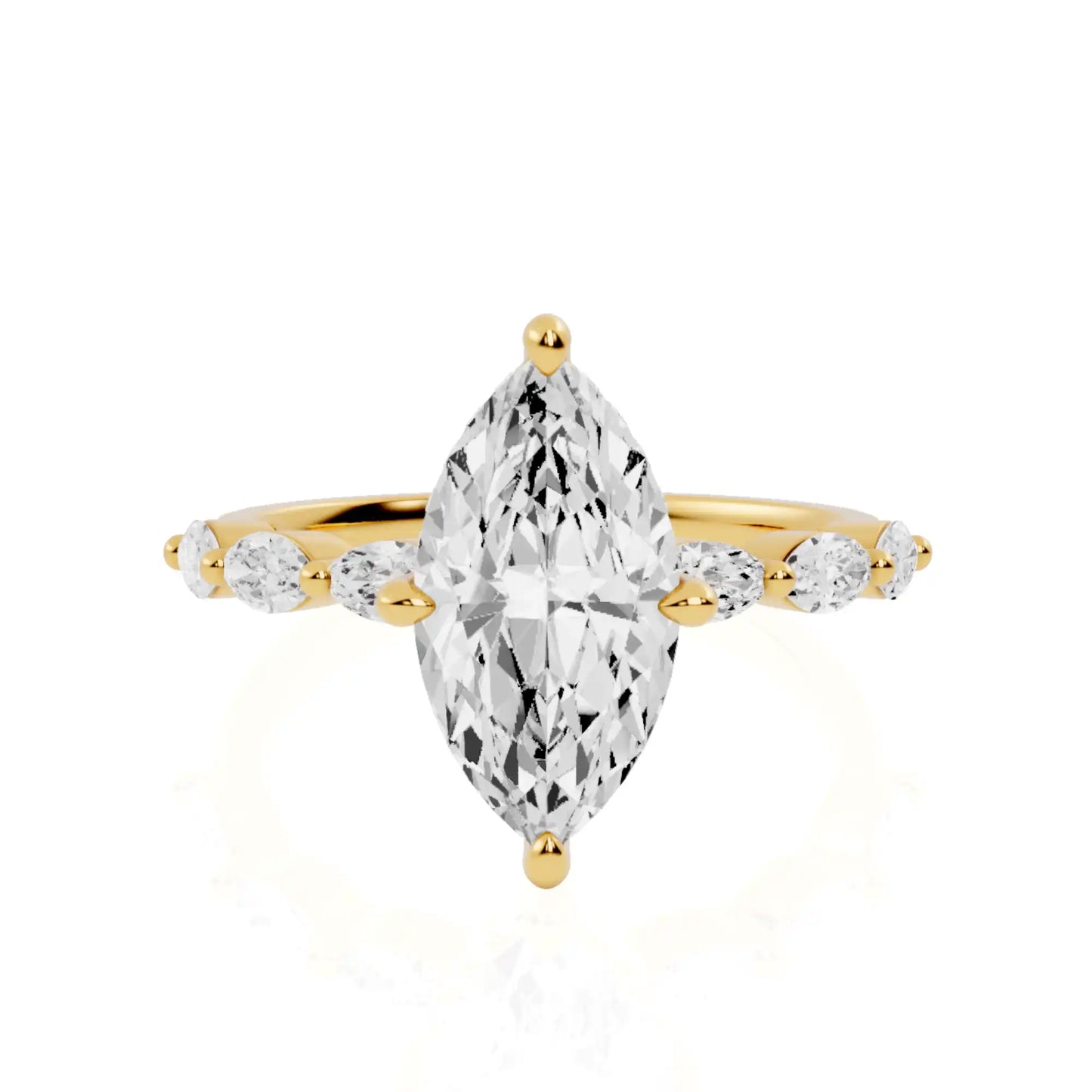 Compass-Set Hidden Halo Engagement Ring with Marquise Accent Band | Verona Ambiance