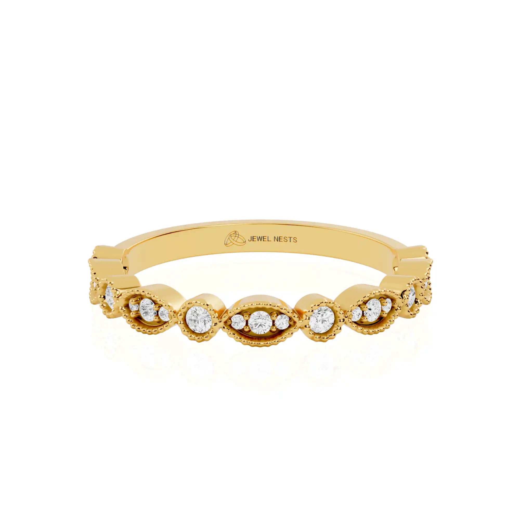 Lab Grown Diamond Wedding Band - Vintage Milgrain Design | Opal