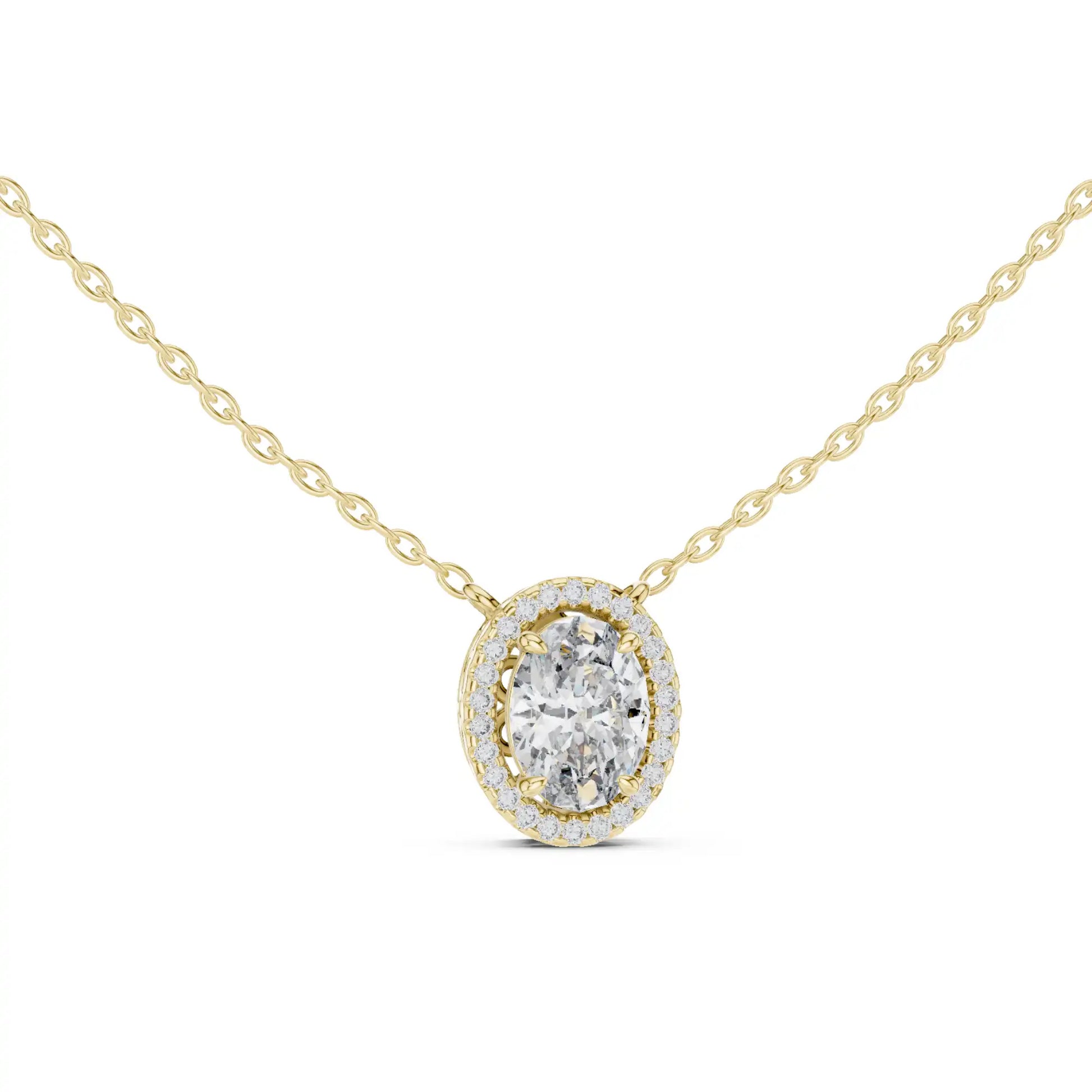Oval Cut Lab Grown Diamond Halo Necklace