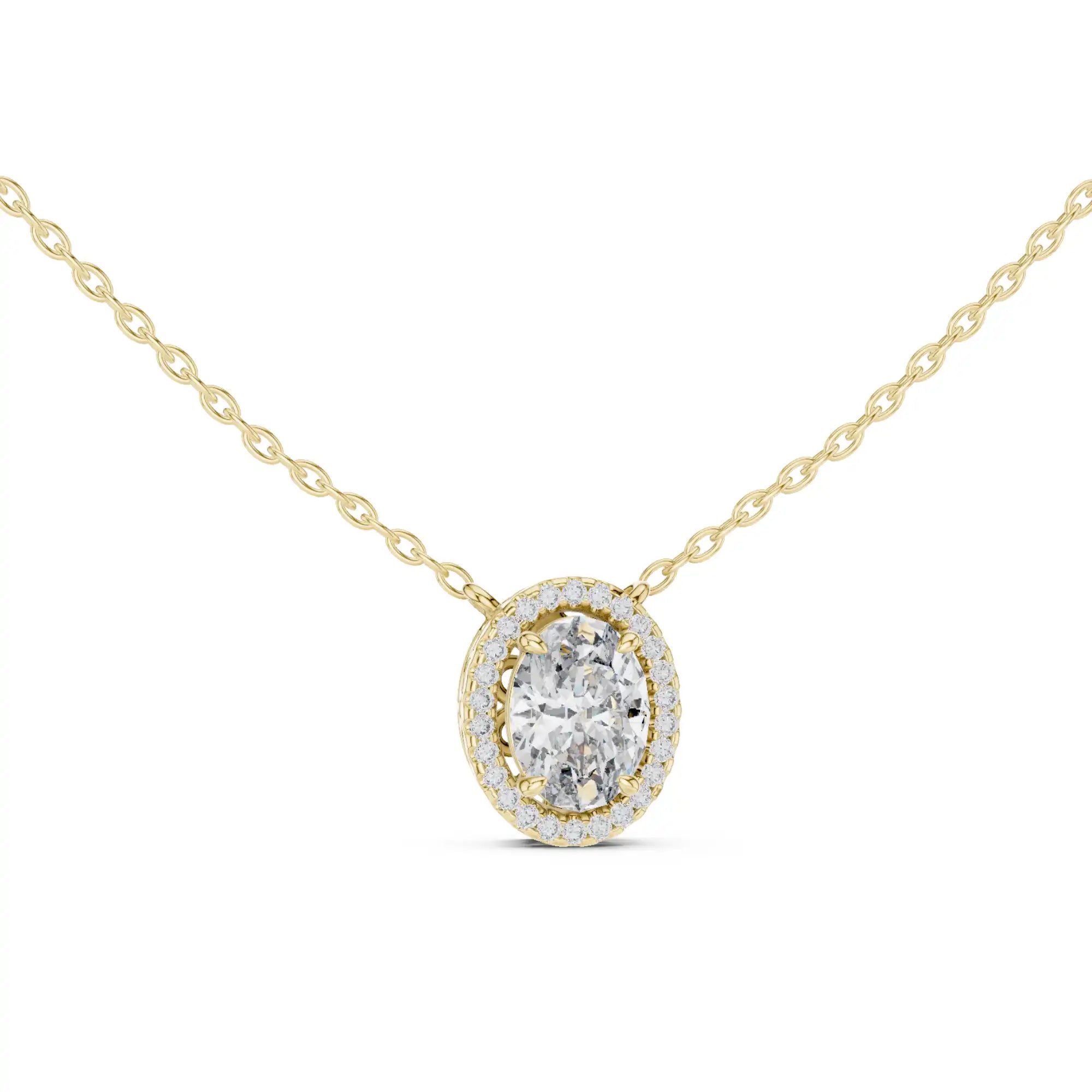 Oval Cut Lab Grown Diamond Halo Necklace