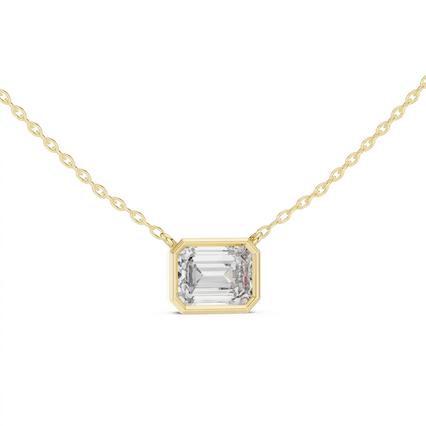 Emerald Cut Lab Grown Diamond East-West Bezel Necklace | Nyla