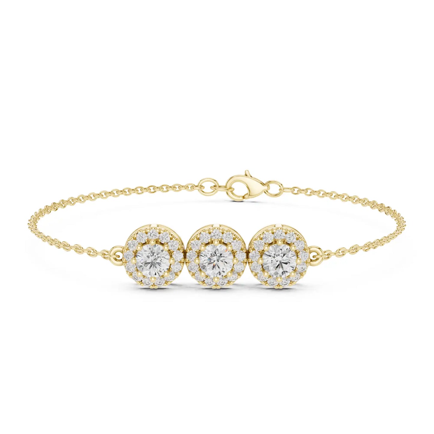 Three-Stone Halo Chain Bracelet | Oroa