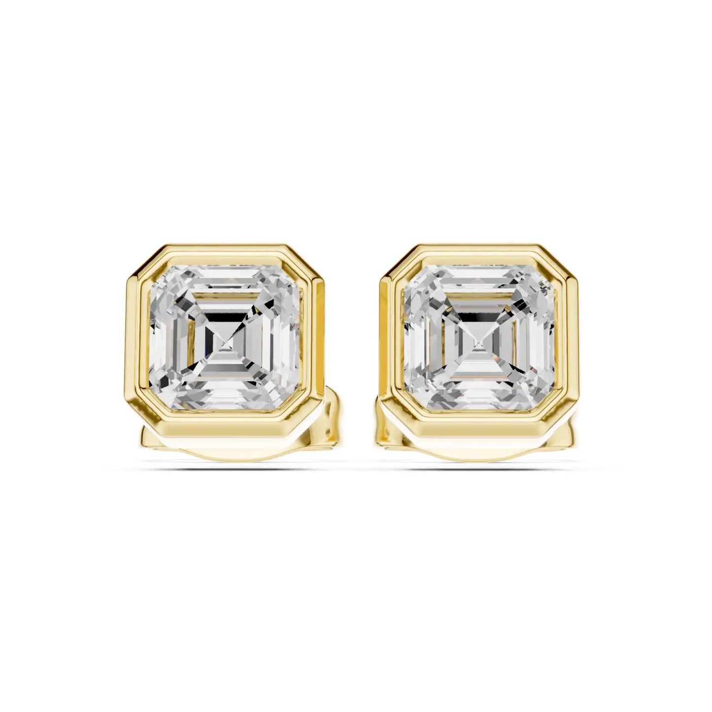 Lab Grown Diamond Stud Earrings - Asscher Cut Bezel Set | Striga