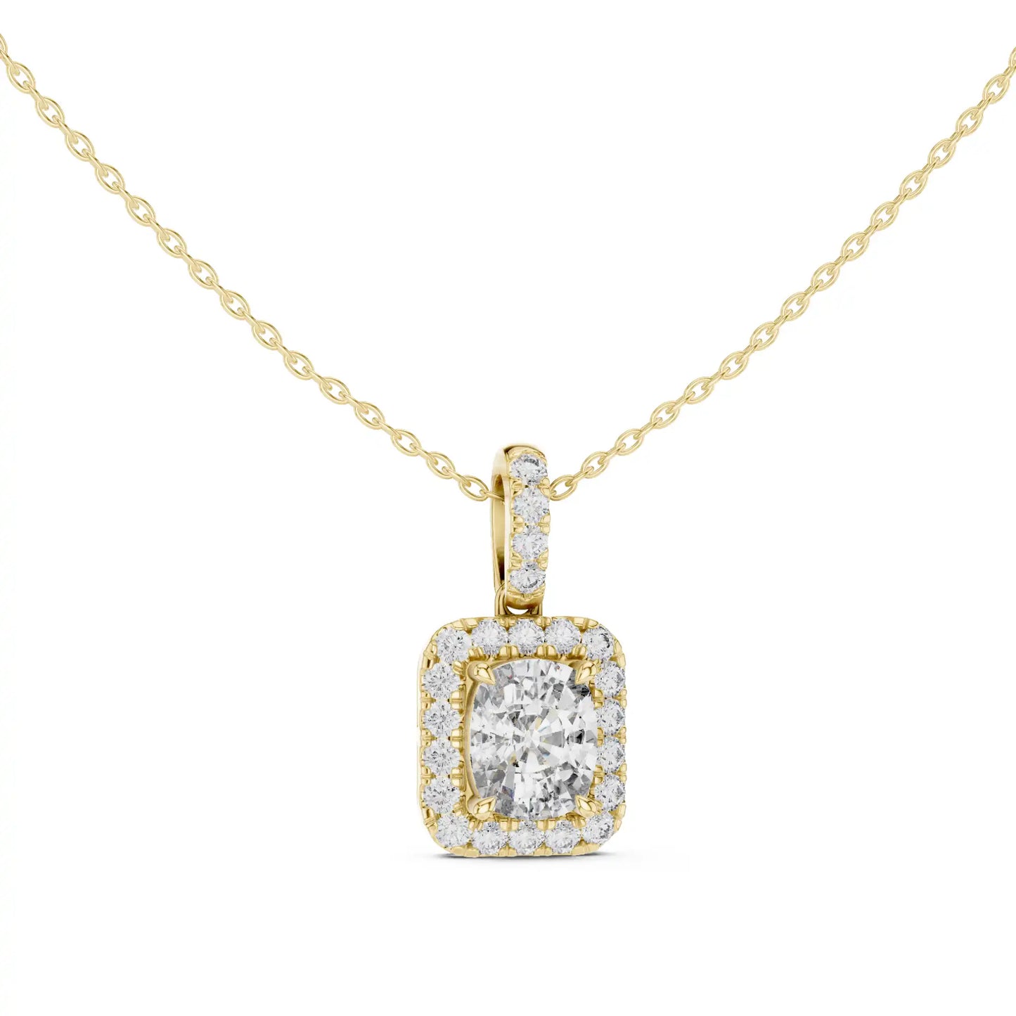 Elongated Cushion Cut Lab Grown Diamond Halo Necklace | Lumi