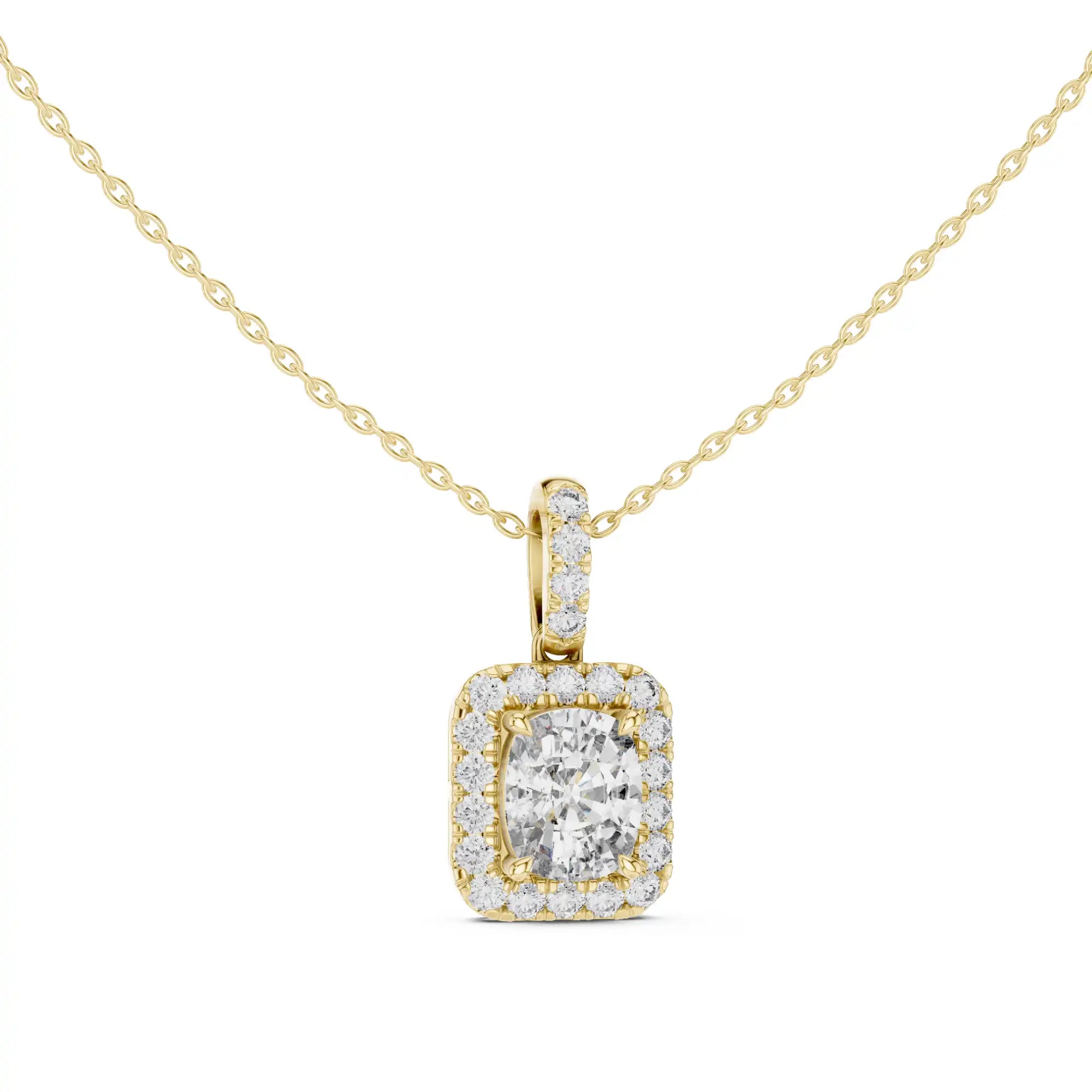 Elongated Cushion Cut Lab Grown Diamond Halo Necklace | Lumi