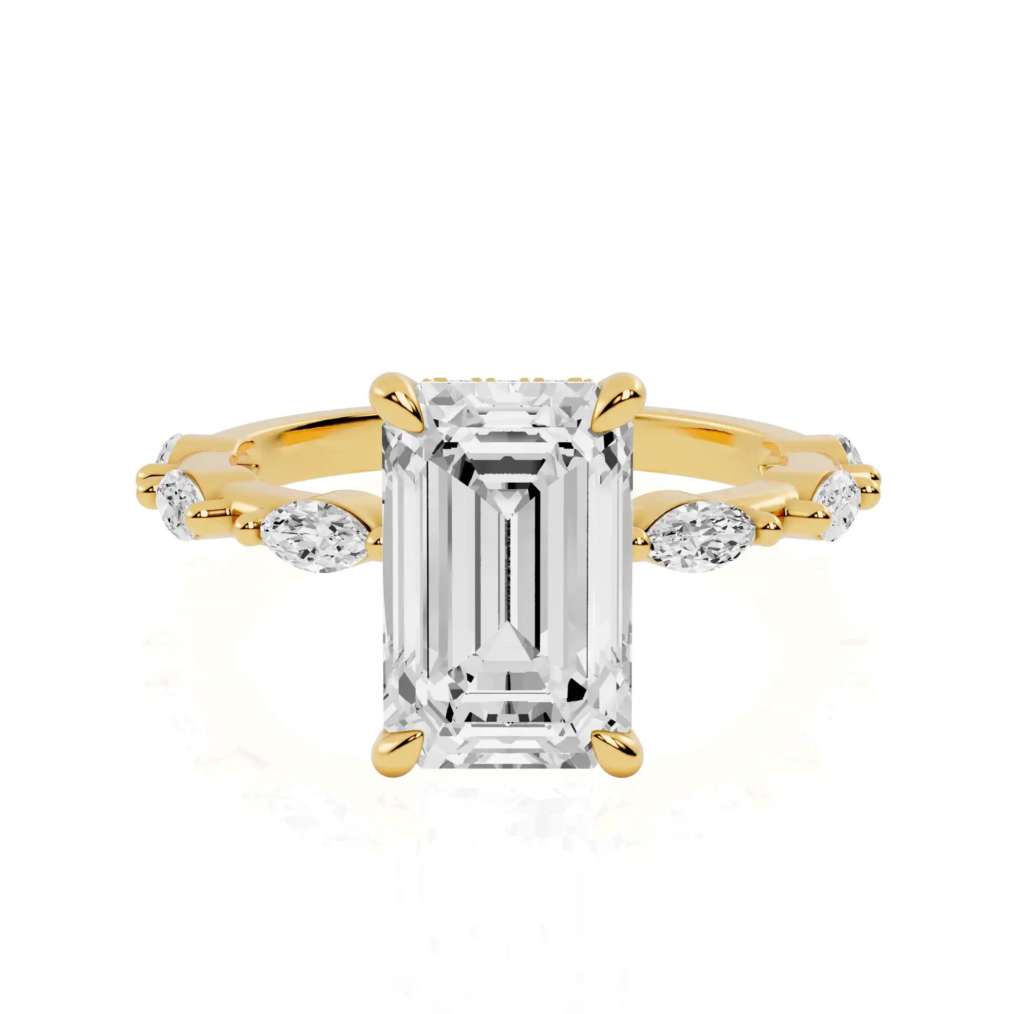 Hidden Halo Engagement Ring with Marquise Accent Band | Tole Sparkle