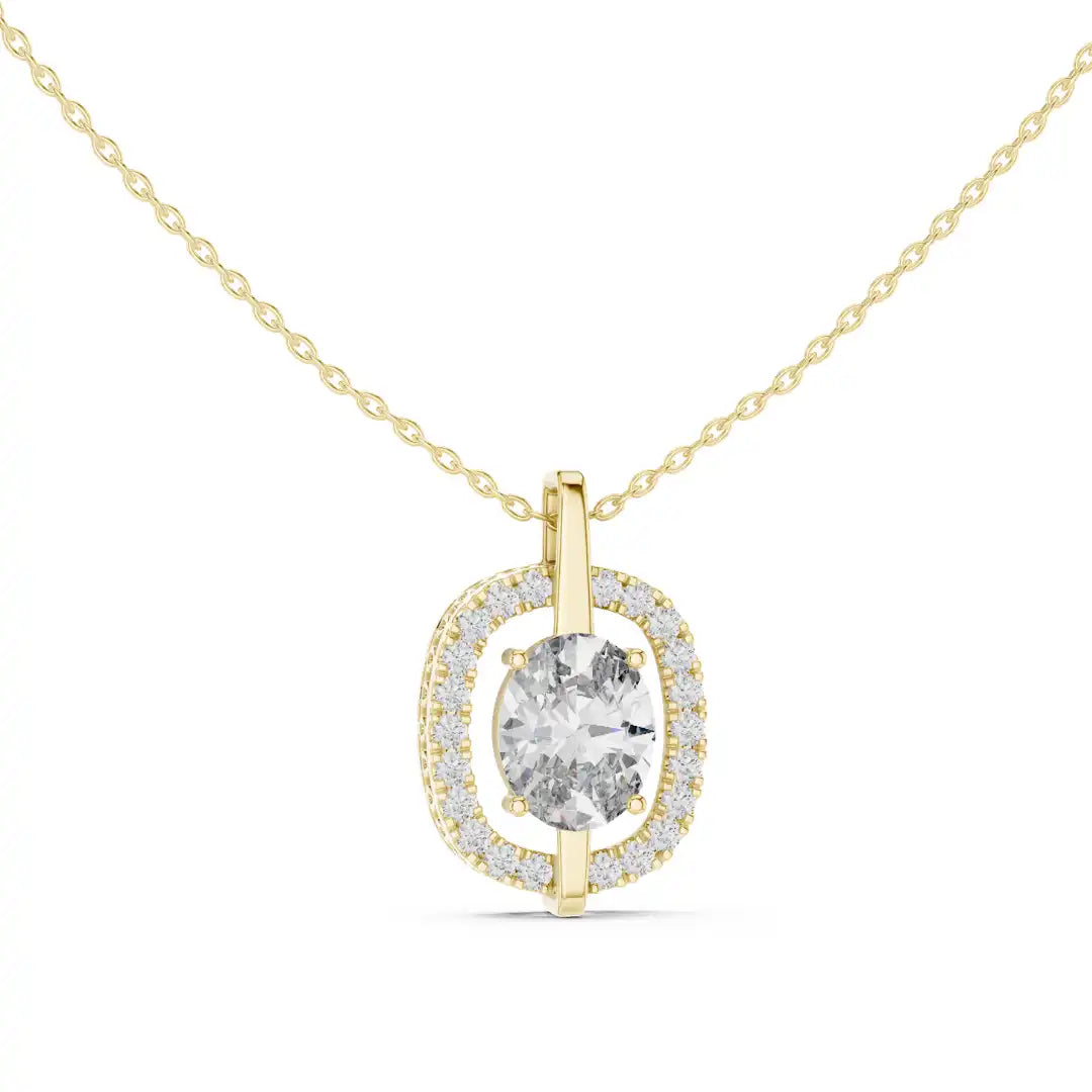 Oval Cut Lab Grown Diamond Halo Necklace