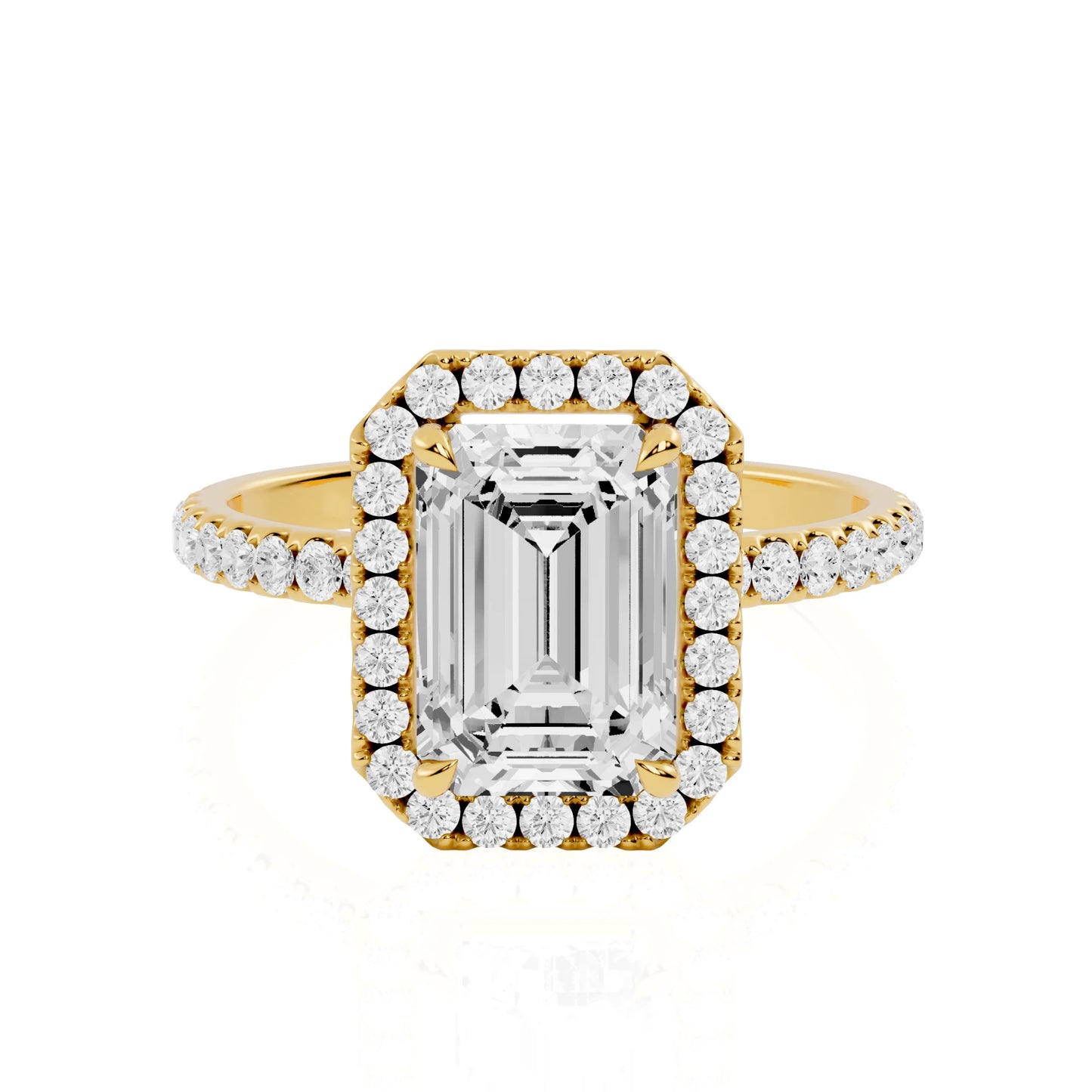 Emerald Cut Lab Diamond Halo Engagement Ring | Pyramid Majesty