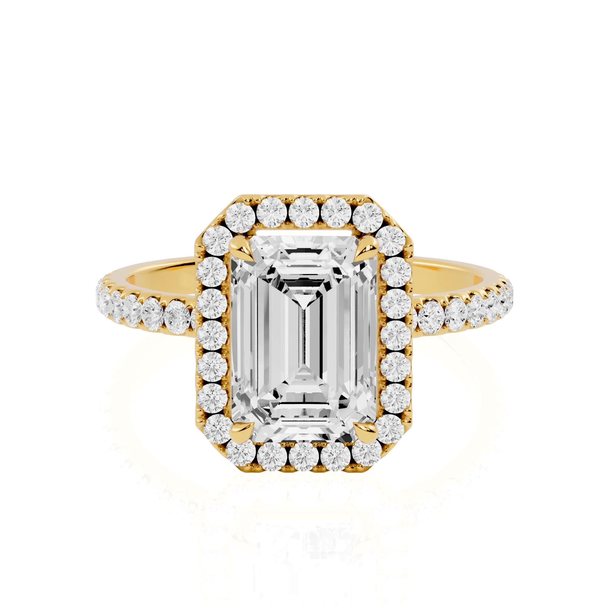Emerald Cut Lab Diamond Halo Engagement Ring | Pyramid Majesty