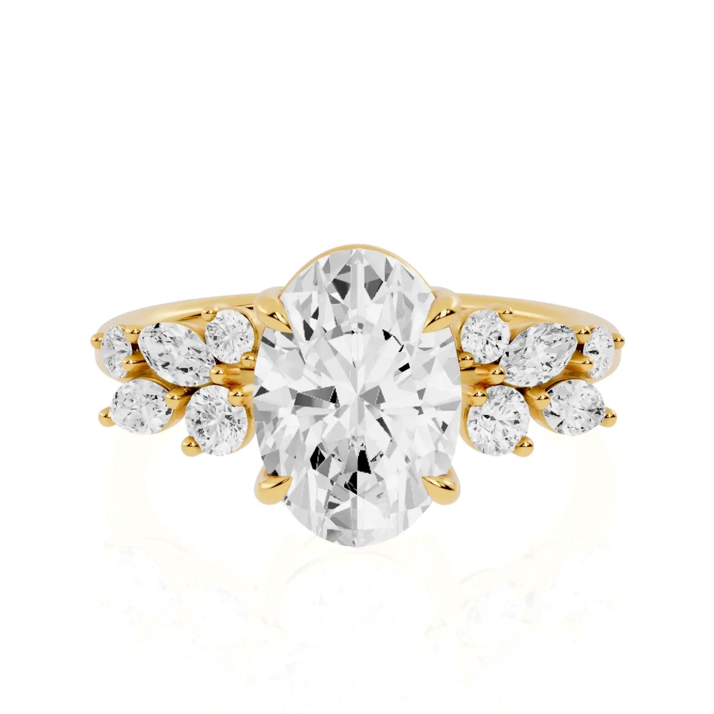 Lab Grown Diamond Engagement Ring With Cluster Round & Marquise Accent | Vegas Glitz
