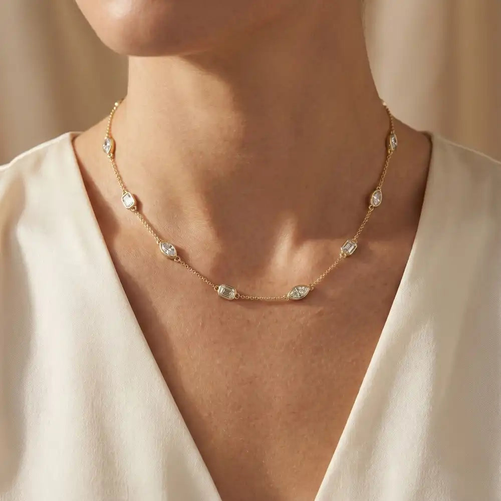 Emerald & Marquise Cut Bezel Charm Necklace | Marie