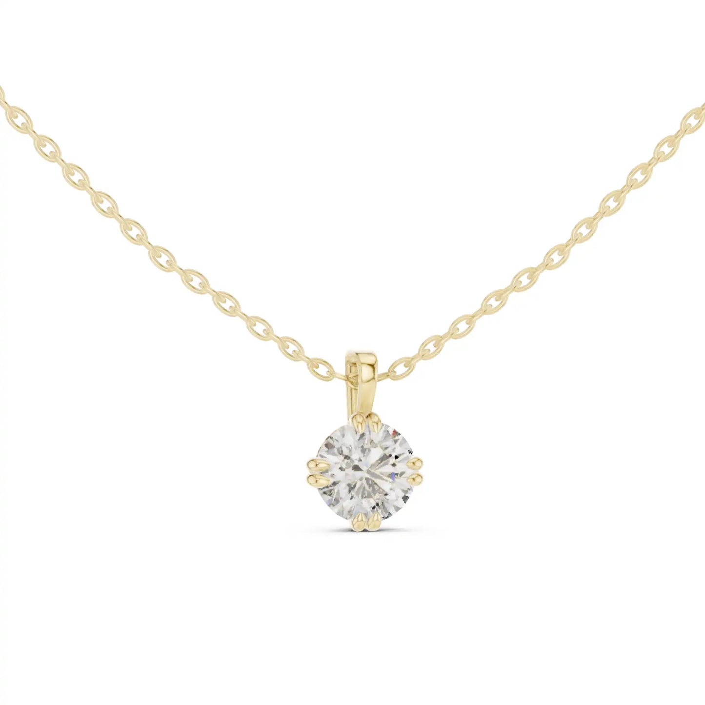 Round Cut Lab Grown Diamond Double-Prong Solitaire Necklace