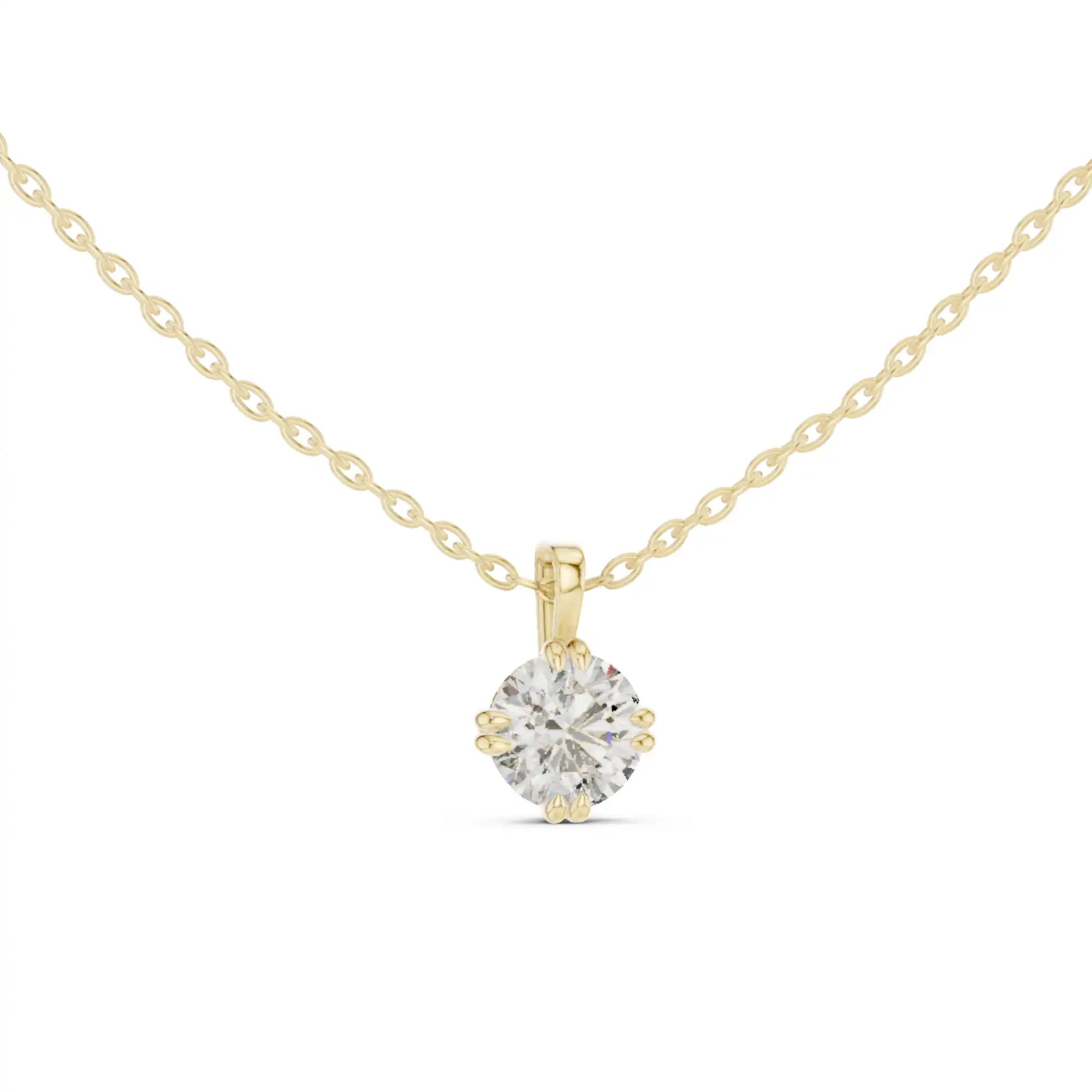Round Cut Lab Grown Diamond Double-Prong Solitaire Necklace