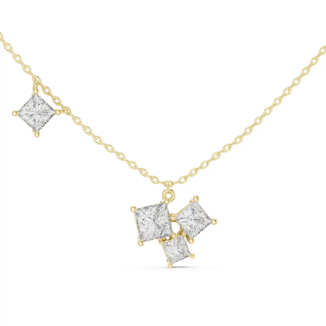 Princess Cut Diamond Cluster Necklace