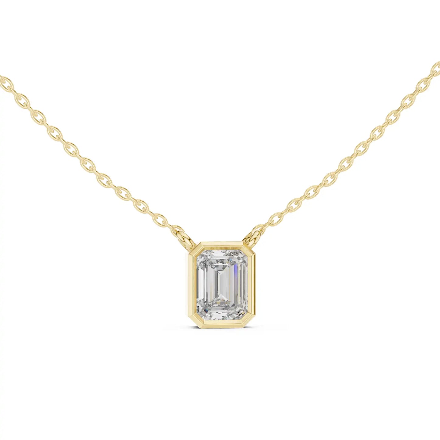 Emerald Cut Lab Grown Diamond Bezel Necklace | Nova