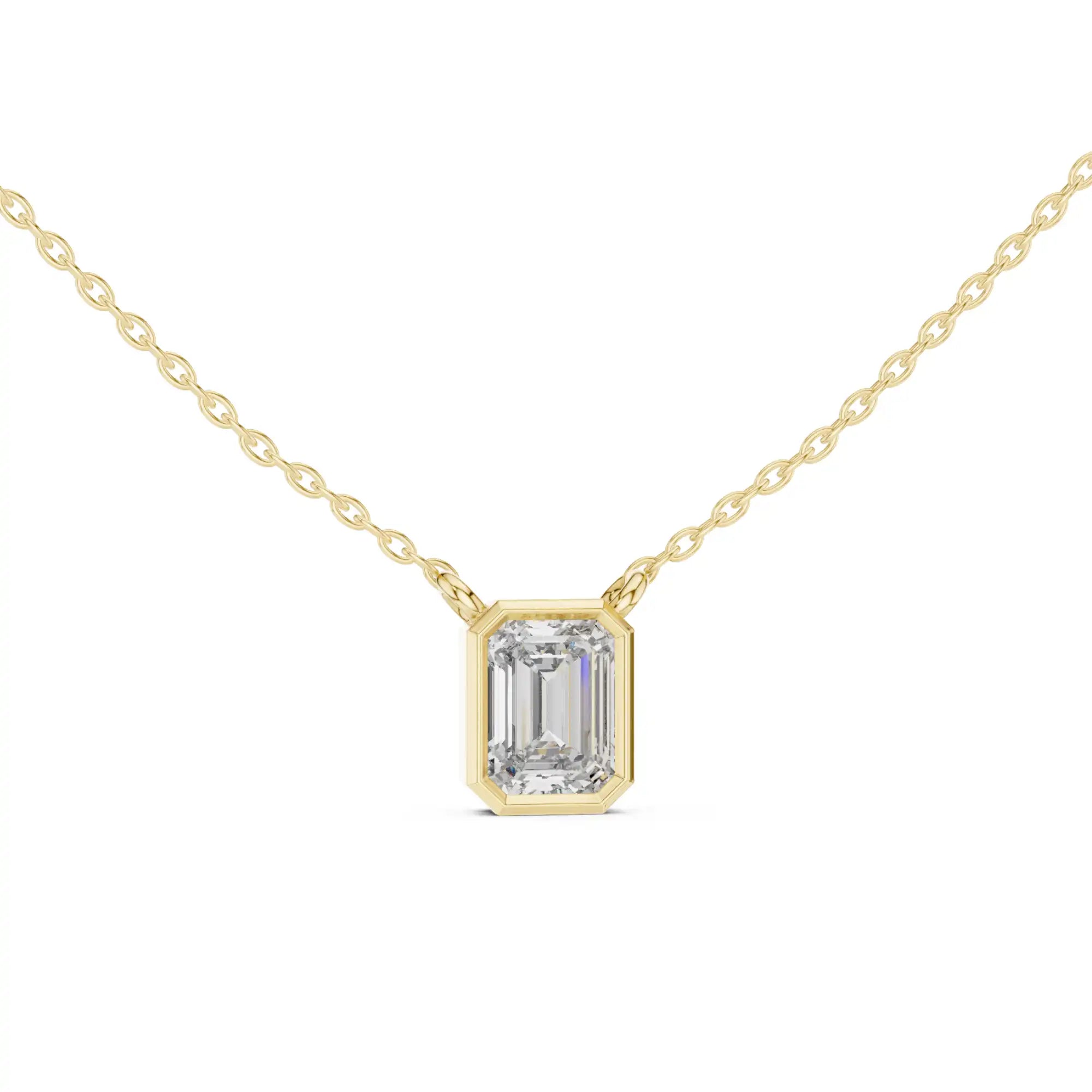 Emerald Cut Lab Grown Diamond Bezel Necklace | Nova