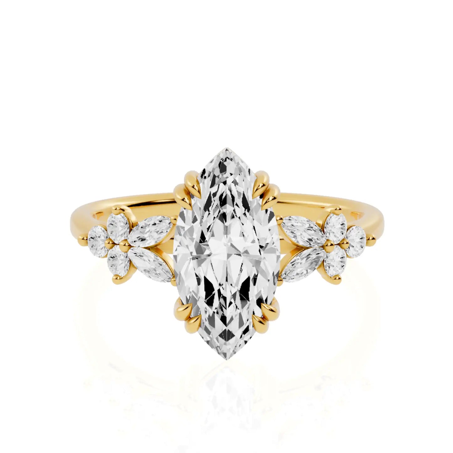 Lab Grown Diamond Engagement Ring with Round & Marquise Accent  | Miami Brilliance