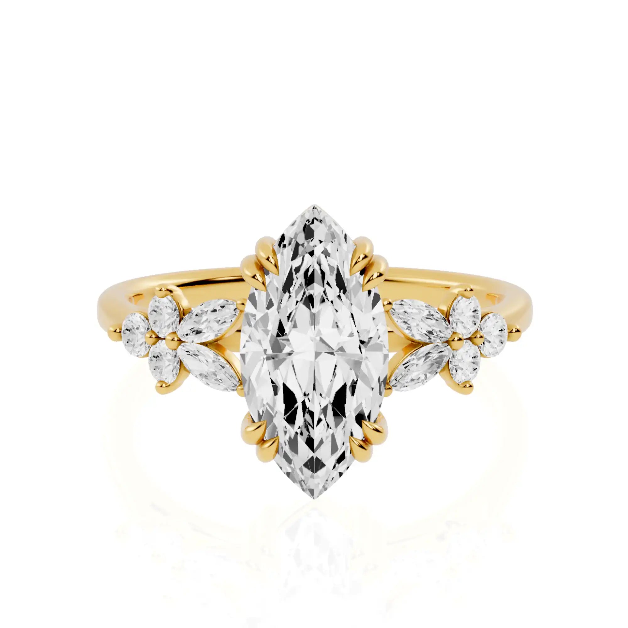 Lab Grown Diamond Engagement Ring with Round & Marquise Accent  | Miami Brilliance