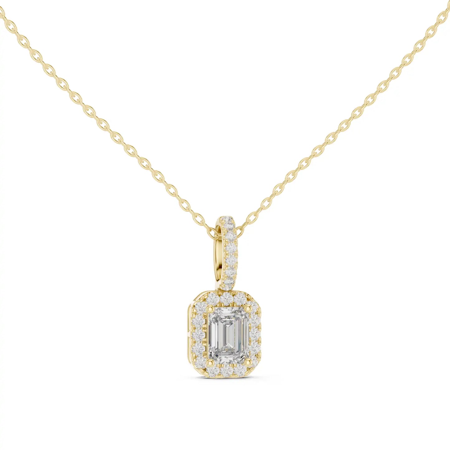 Emerald Cut Lab Grown Diamond Halo Necklace | Liora