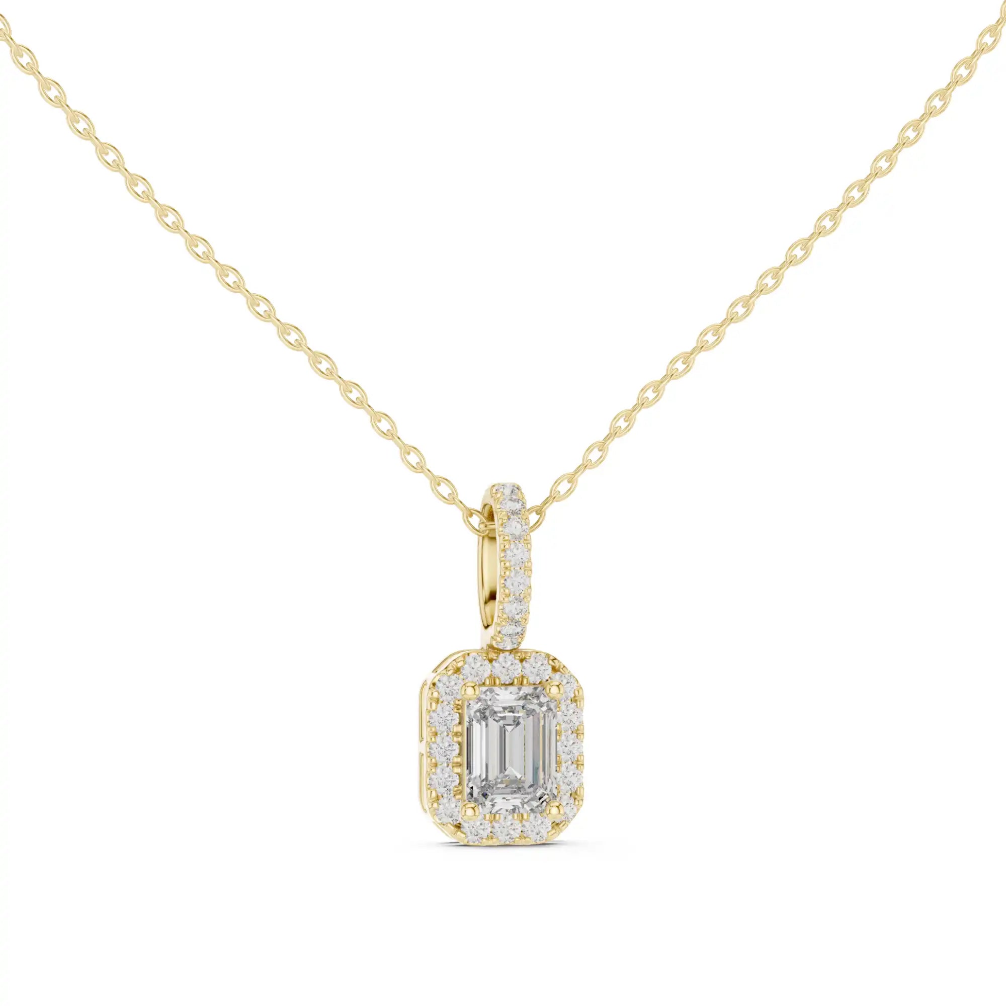 Emerald Cut Lab Grown Diamond Halo Necklace | Liora