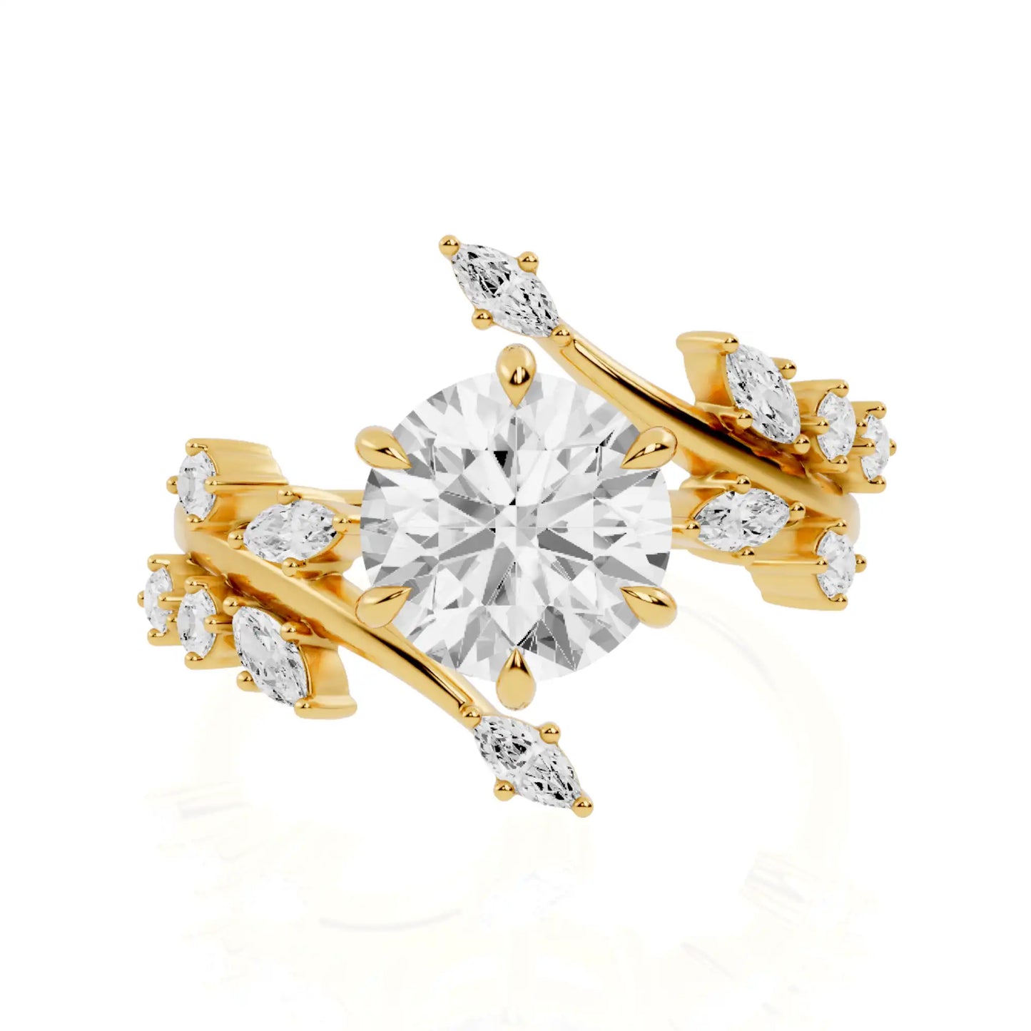 Nature Inspired Round & Marquise Accent Engagement Ring | Austin Radiance