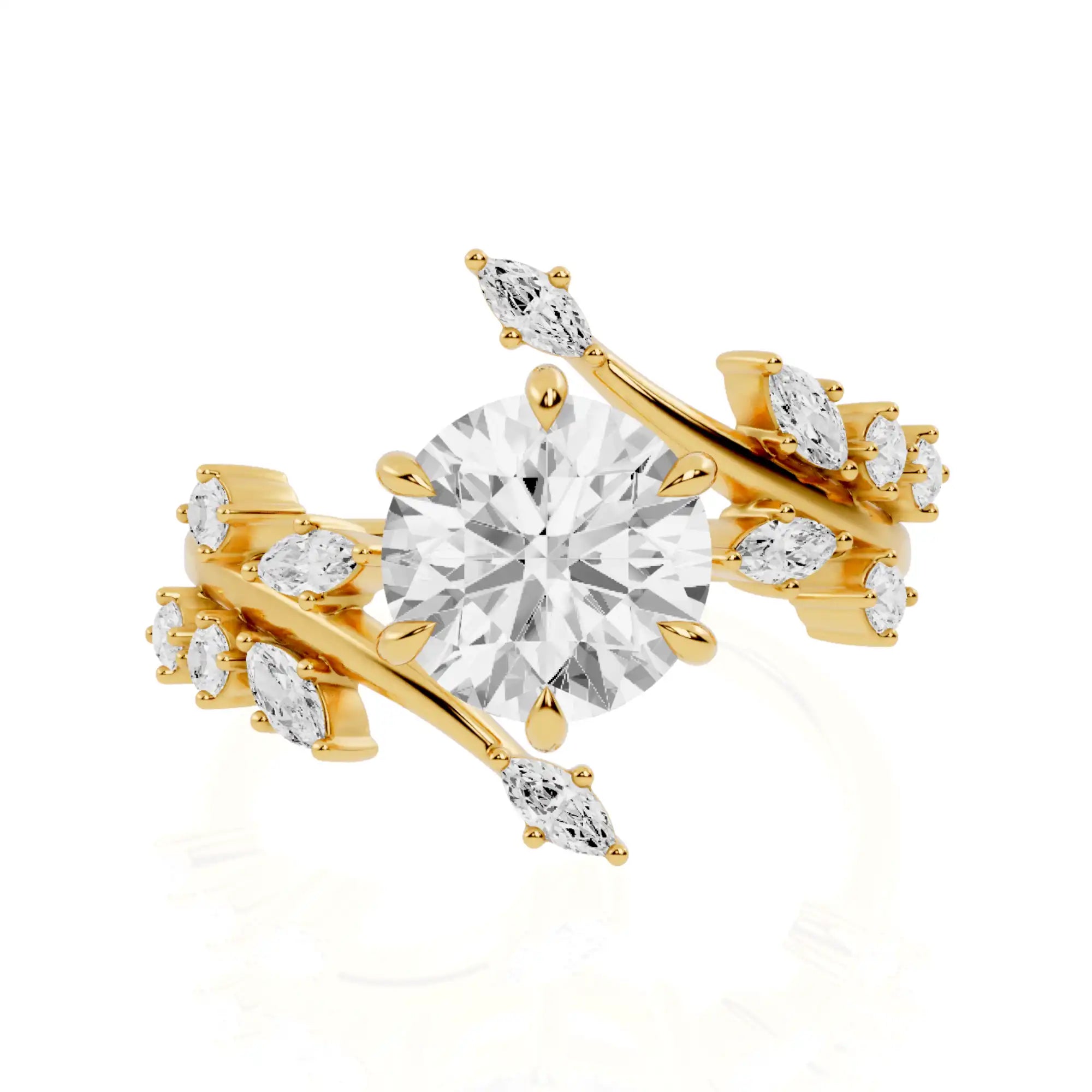 Nature Inspired Round & Marquise Accent Engagement Ring | Austin Radiance