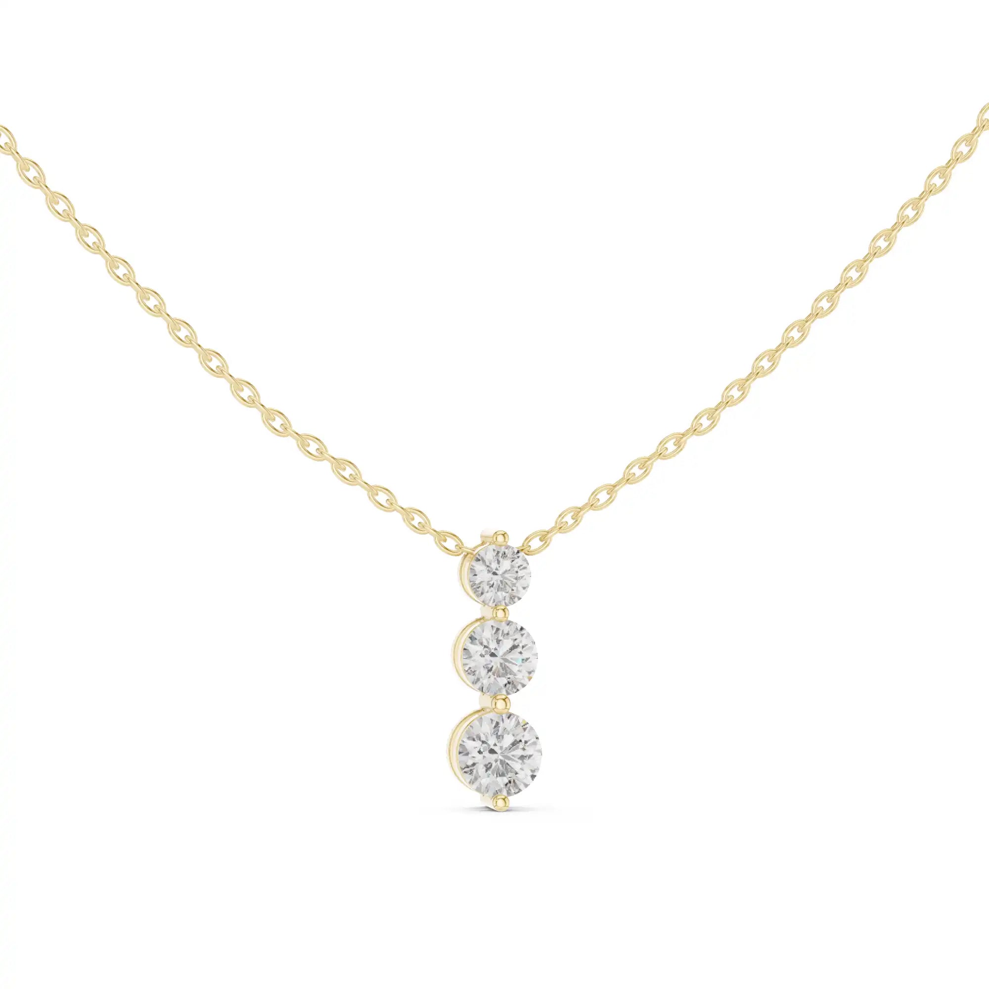 Three Stone Round Lab Grown Diamond Drop Necklace