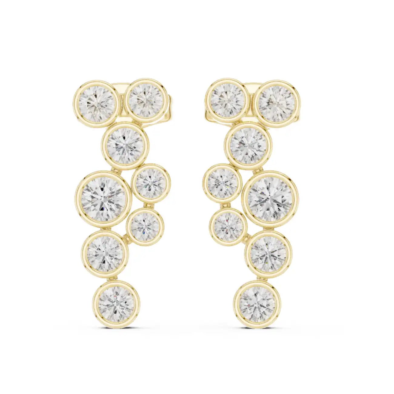 Round Bezel Set Diamond Drop Earrings