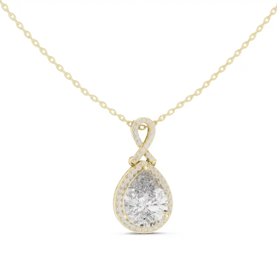 Pear Cut Lab Grown Diamond Halo Necklace