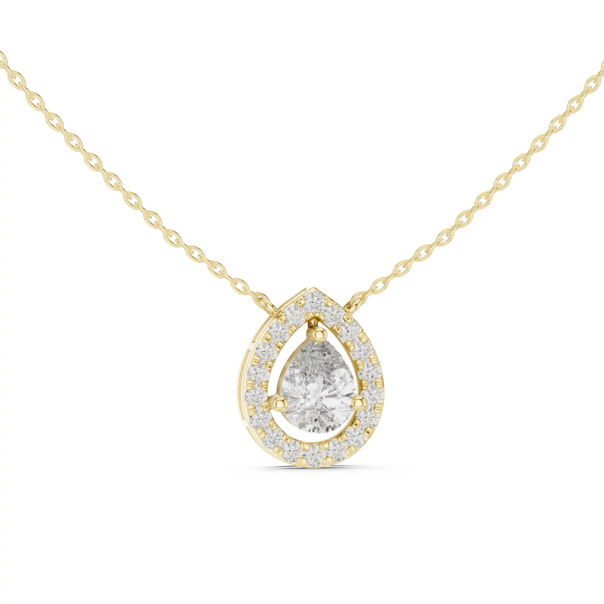 Pear Cut Lab Grown Diamond Halo Necklace