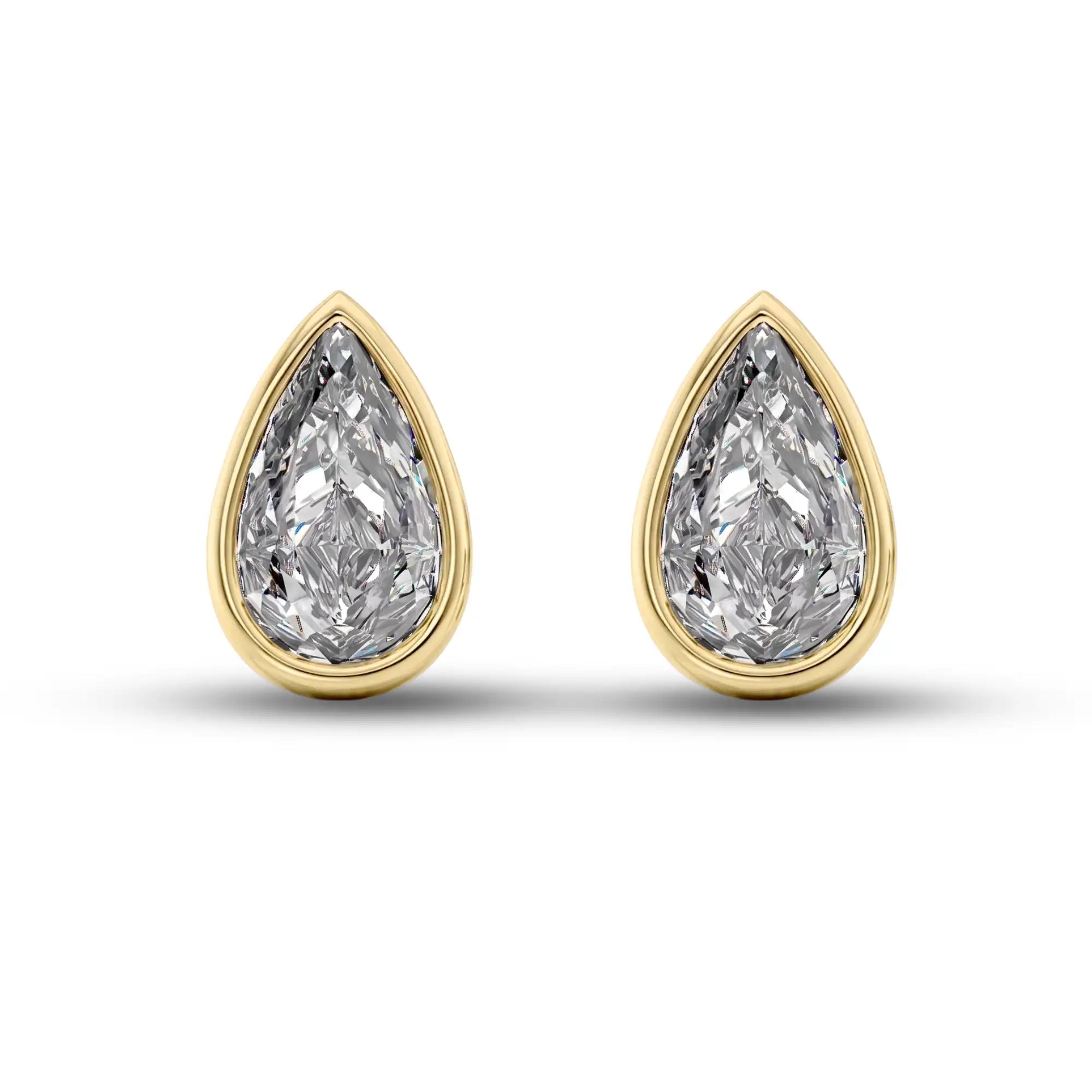 Bezel Set Pear Cut Lab Grown Diamond Stud Earrings | Doina