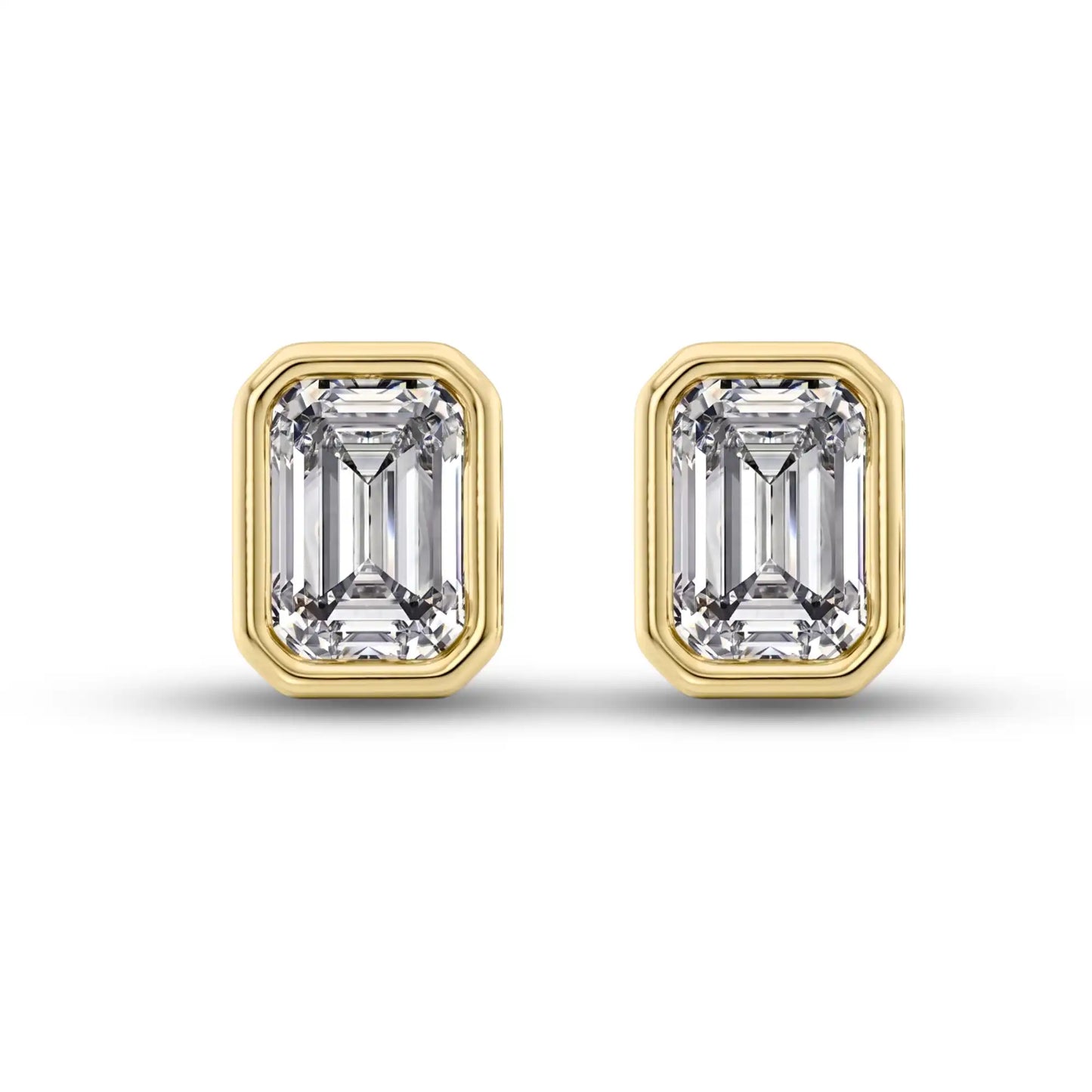 Bezel Set Emerald Cut Lab Grown Diamond Stud Earrings | Doina