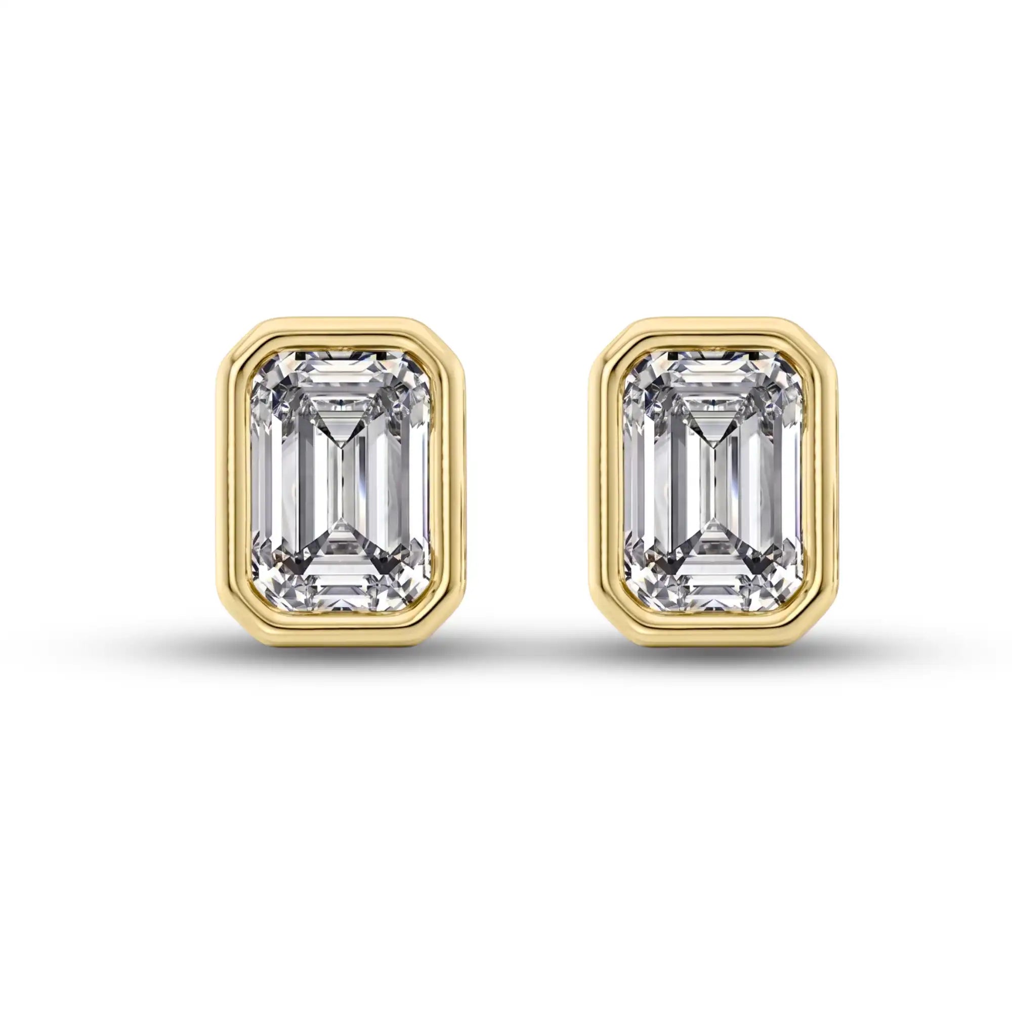 Bezel Set Emerald Cut Lab Grown Diamond Stud Earrings | Doina