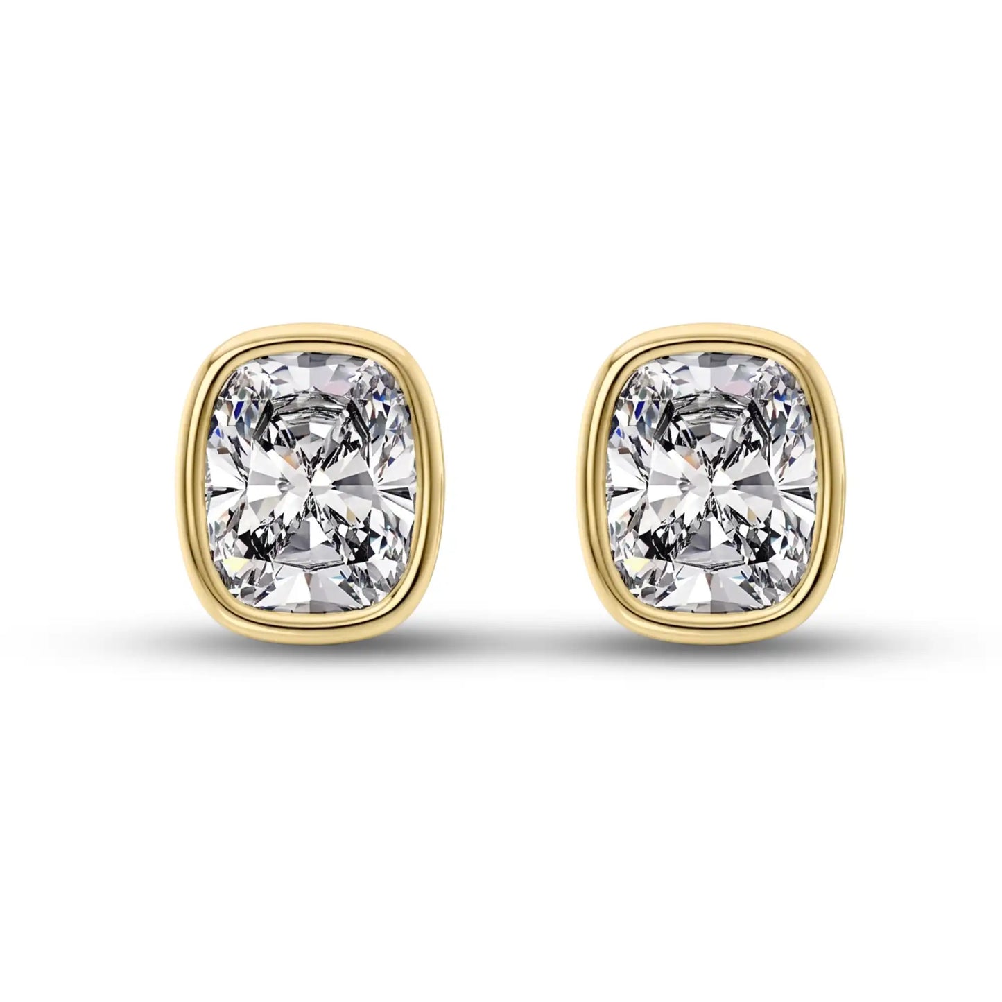 Bezel Set Elongated Cushion Lab Diamond Stud Earrings | Doina