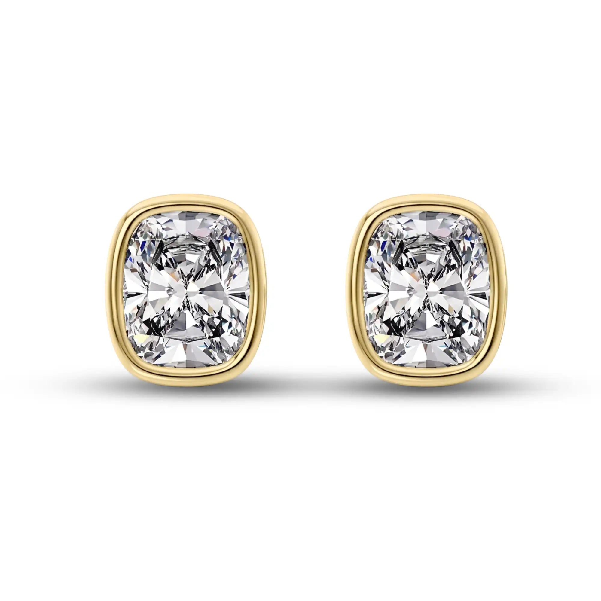 Bezel Set Elongated Cushion Lab Diamond Stud Earrings | Doina