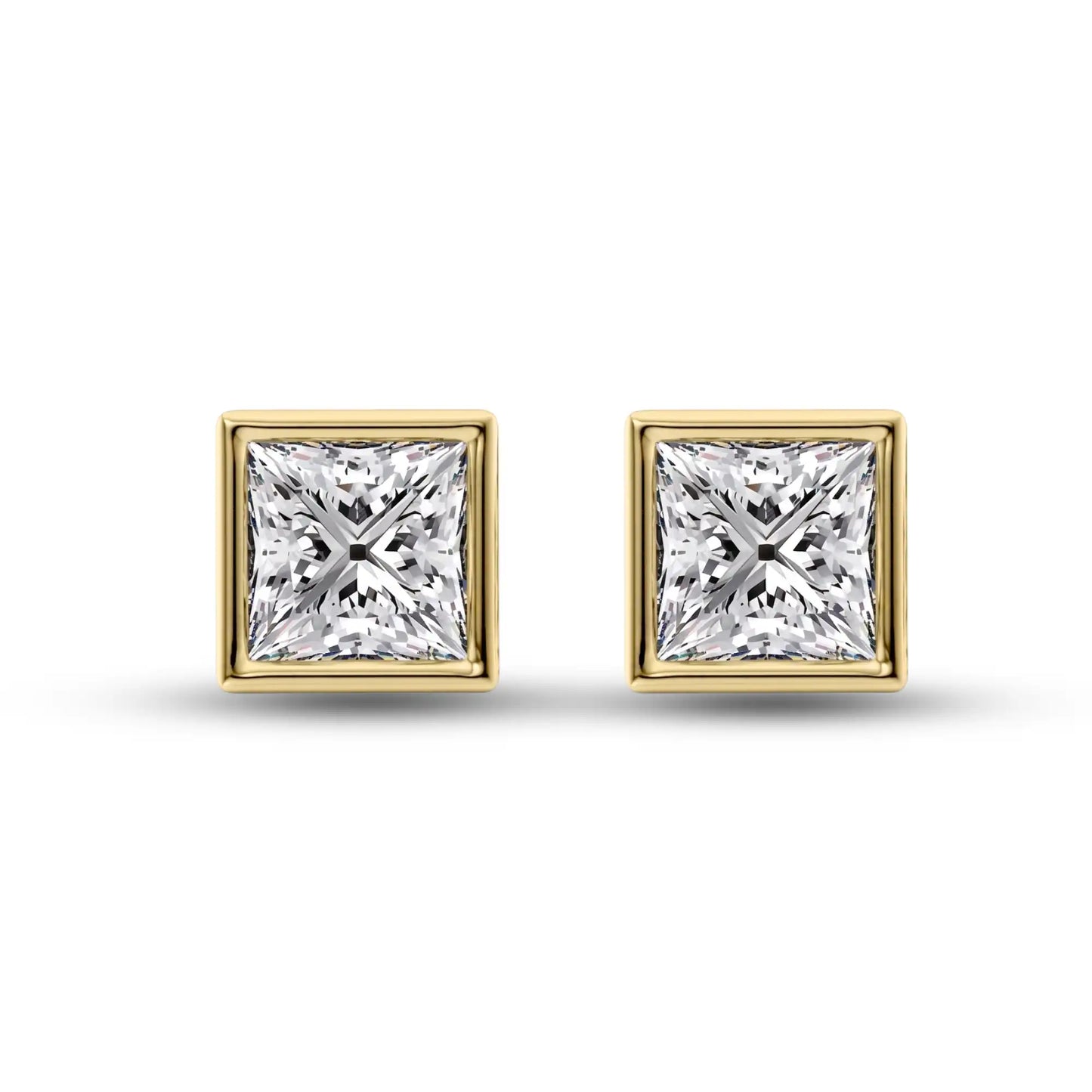 Bezel Set Princess Cut Lab Diamond Stud Earrings | Doina