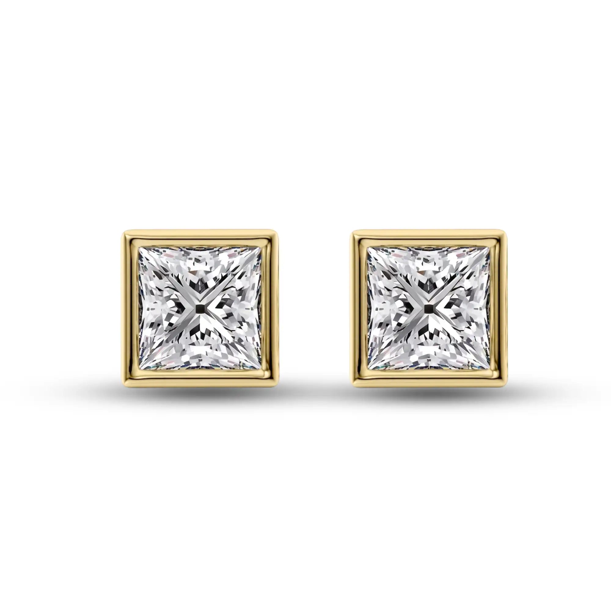 Bezel Set Princess Cut Lab Diamond Stud Earrings | Doina