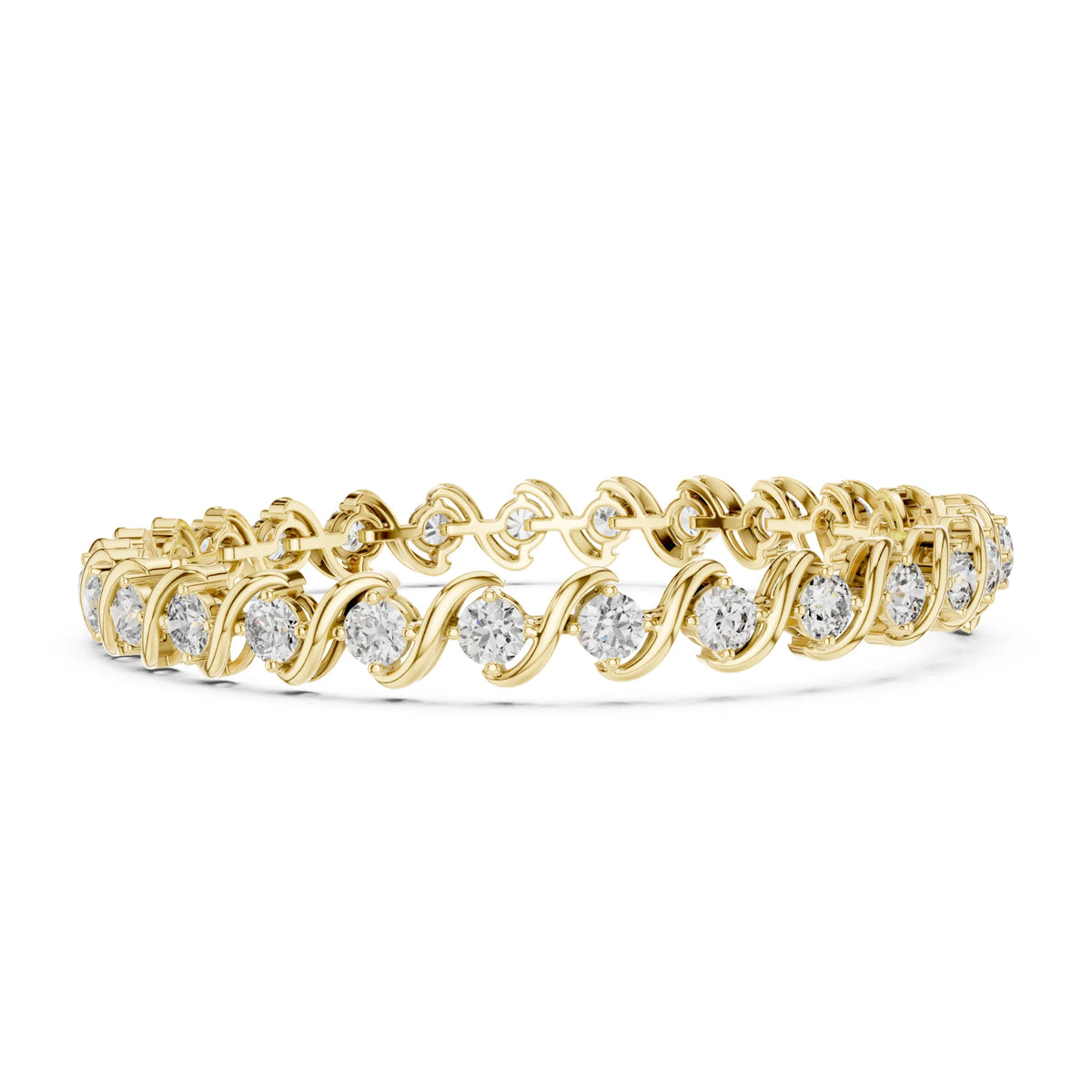 Round Lab Grown Diamond & Curved Gold Tennis Bracelet | Santorini