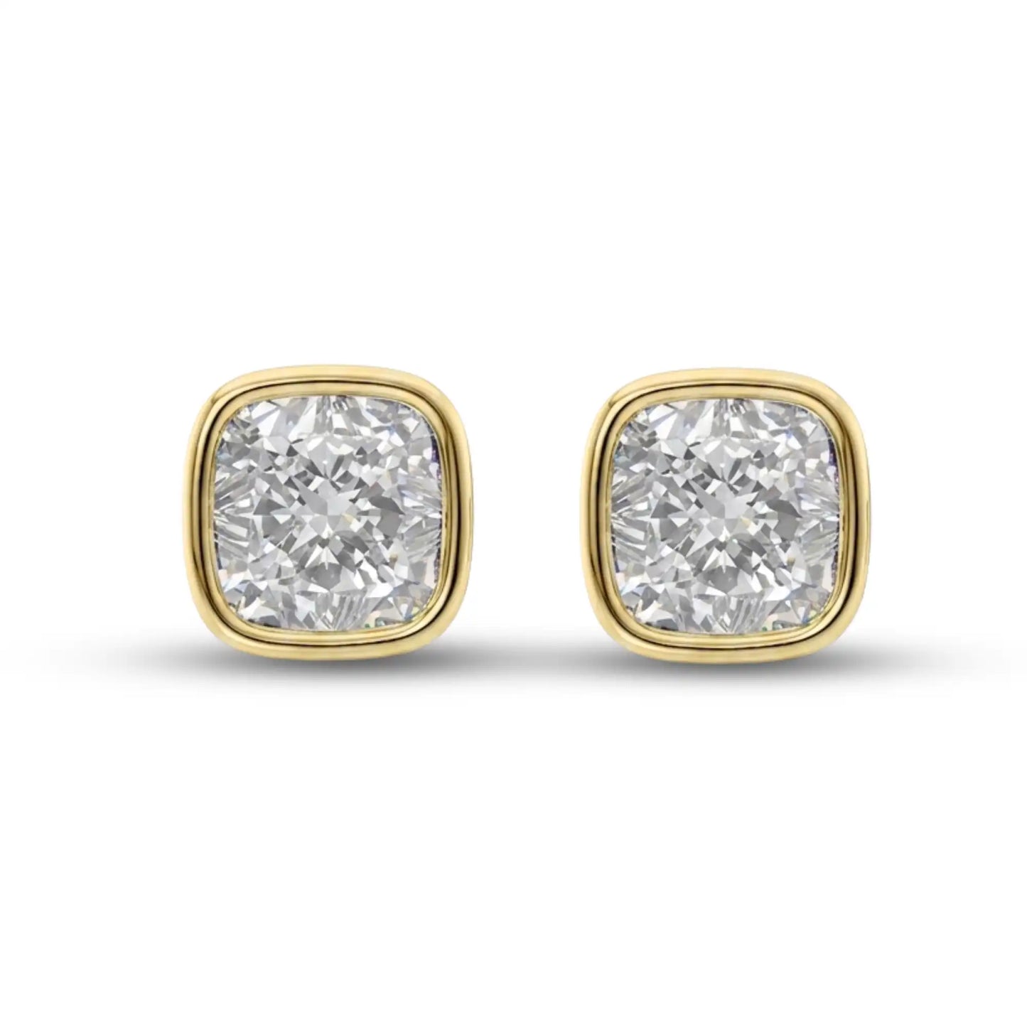 Bezel Set Cushion Cut Lab Diamond Stud Earrings | Doina