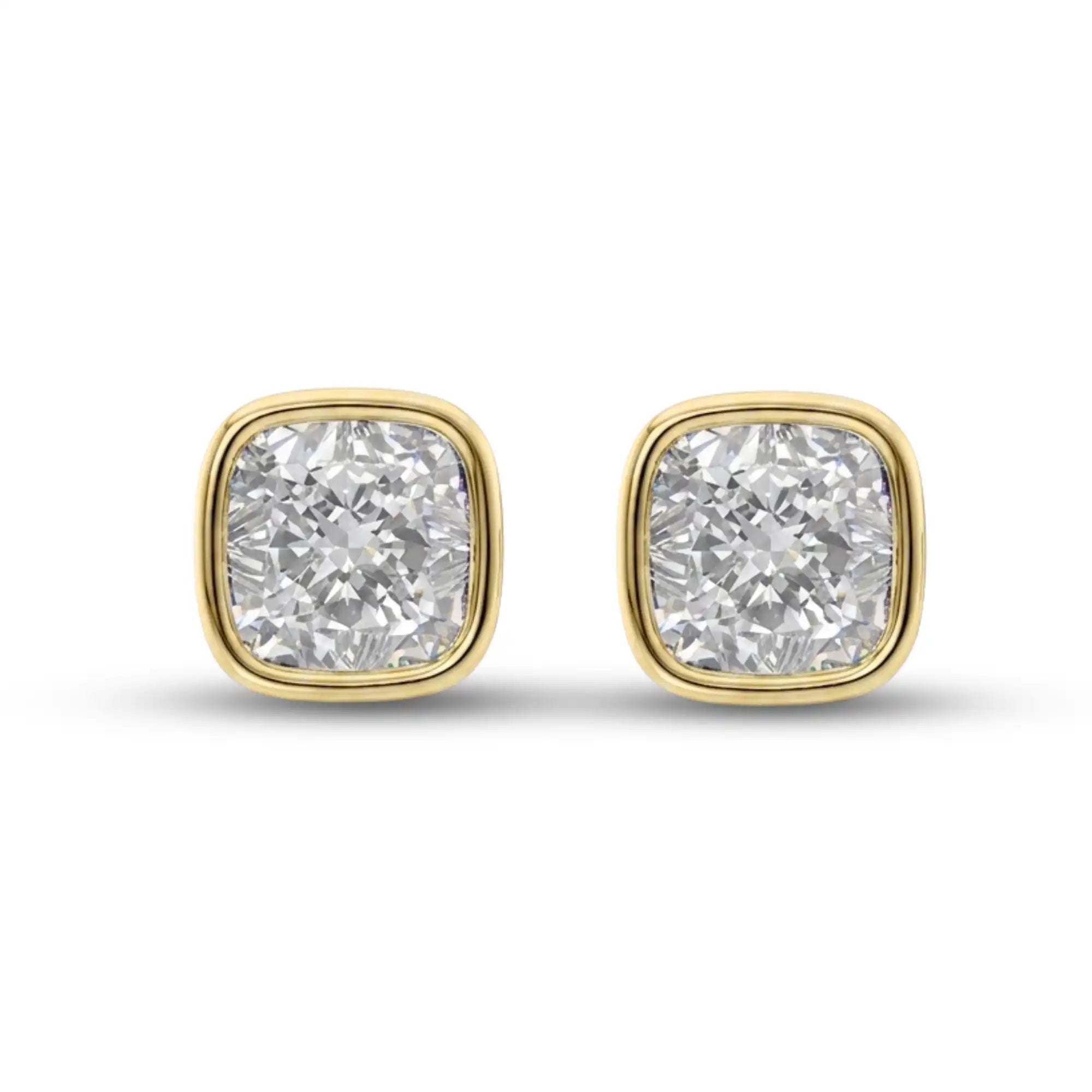 Bezel Set Cushion Cut Lab Diamond Stud Earrings | Doina