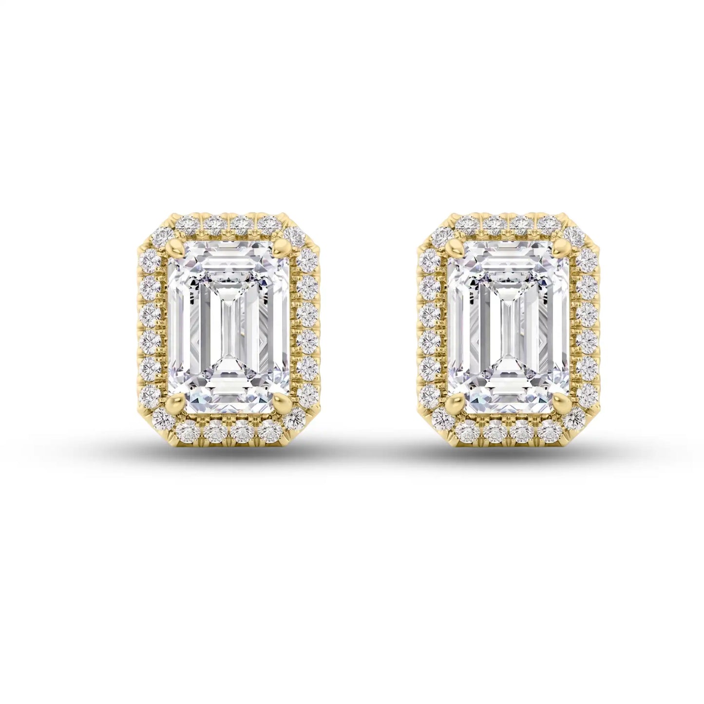 Halo Emerald Cut Lab Diamond Stud Earrings | Dragona