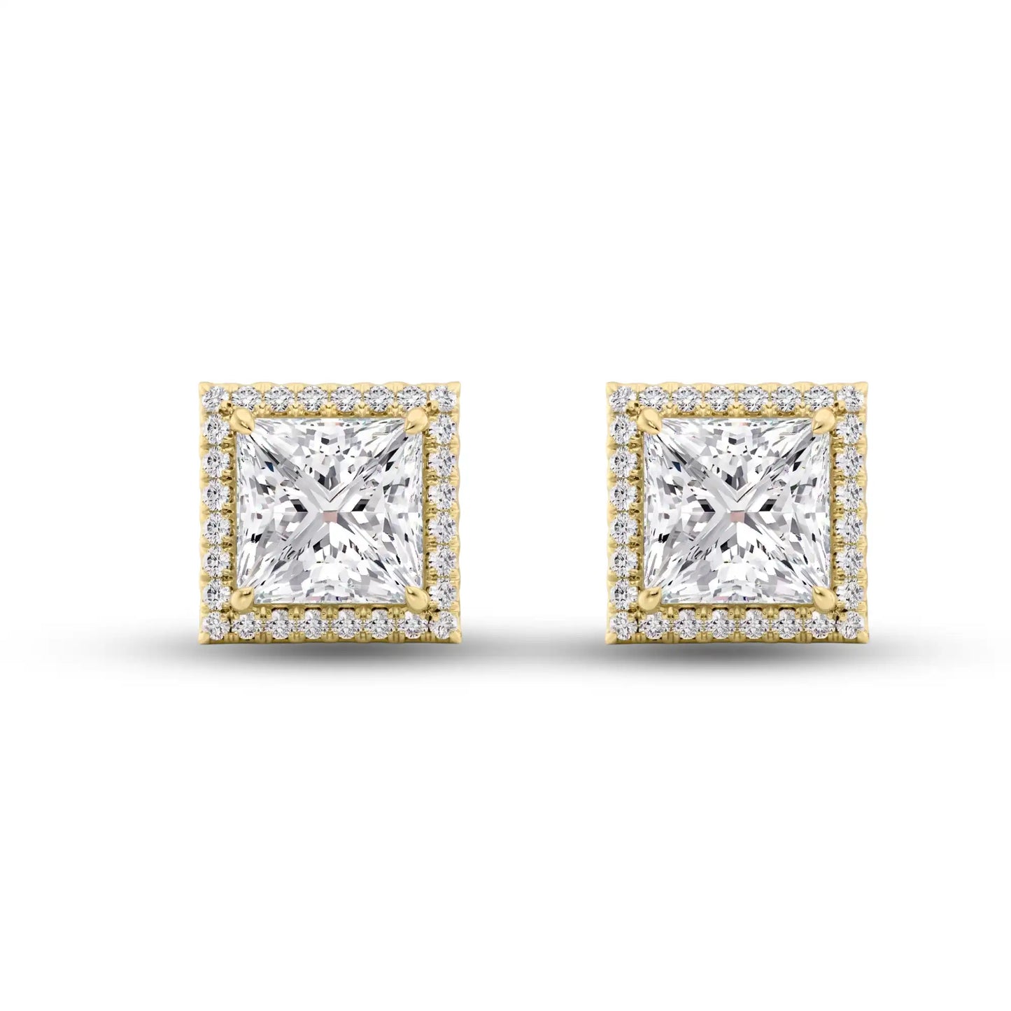 Halo Princess Cut Lab Diamond Stud Earrings | Dragona