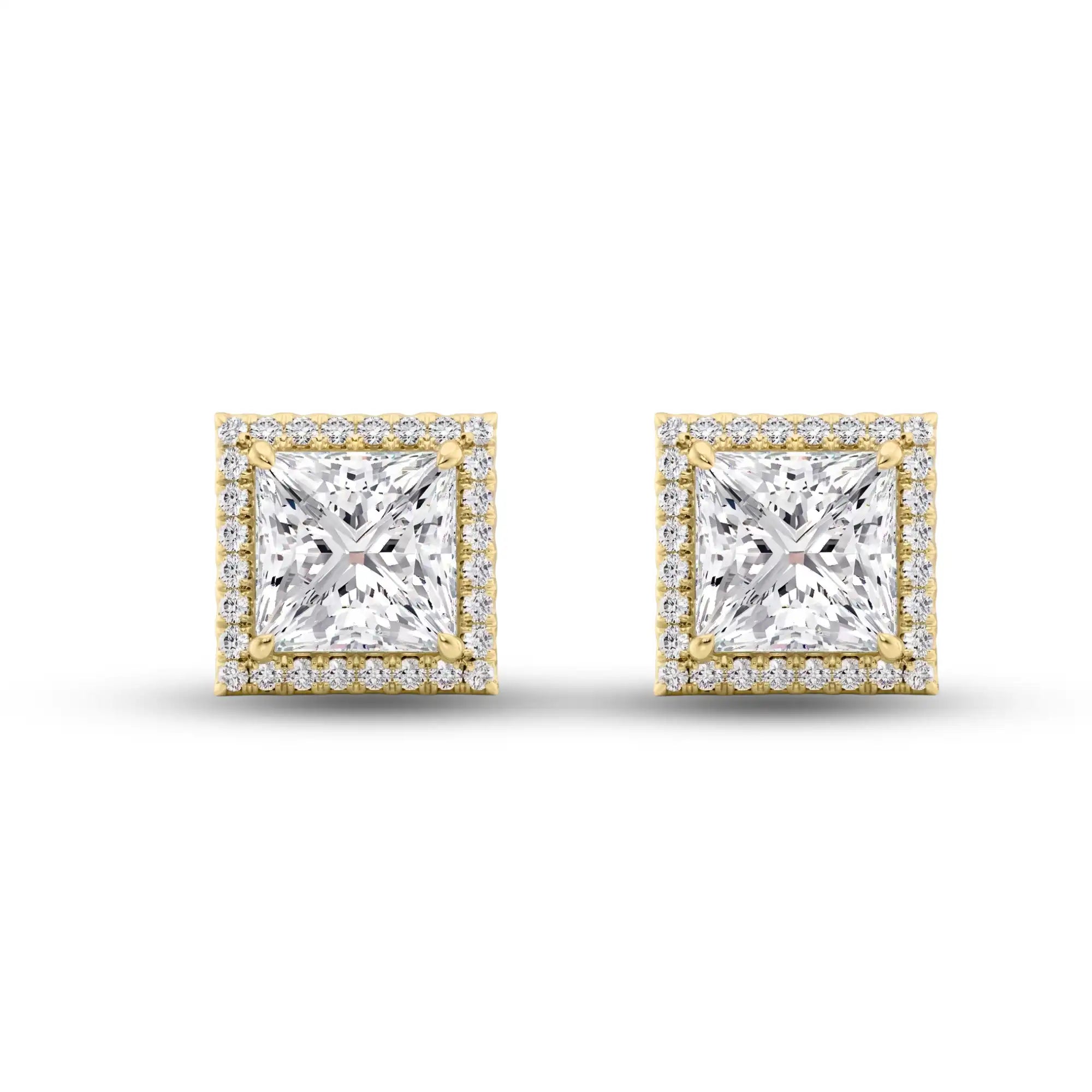 Halo Princess Cut Lab Diamond Stud Earrings | Dragona